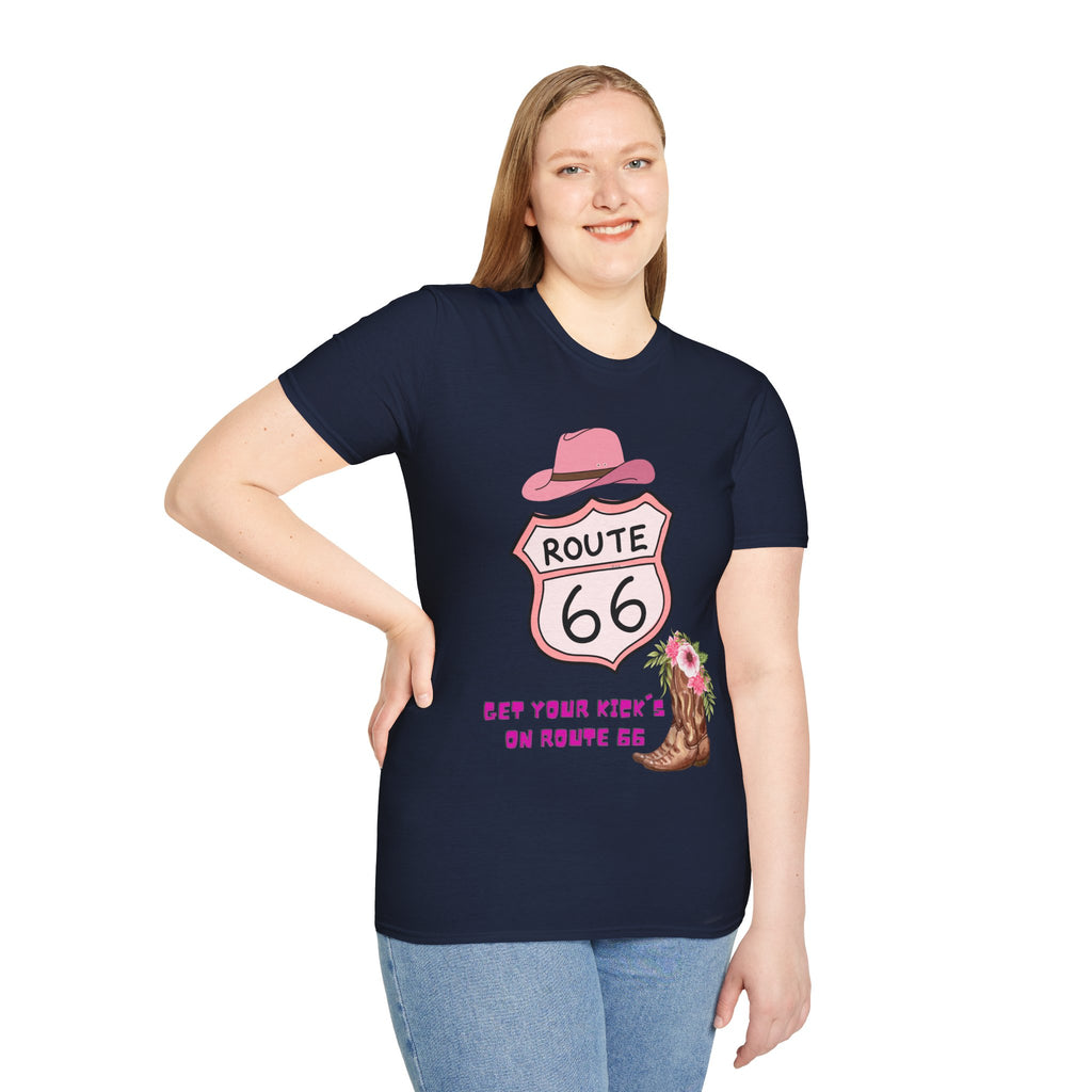 Route 66 Softstyle T-Shirt, Get Your Kick's On, Men Women, Unisex Tee Gift, Travel Highway Shirt