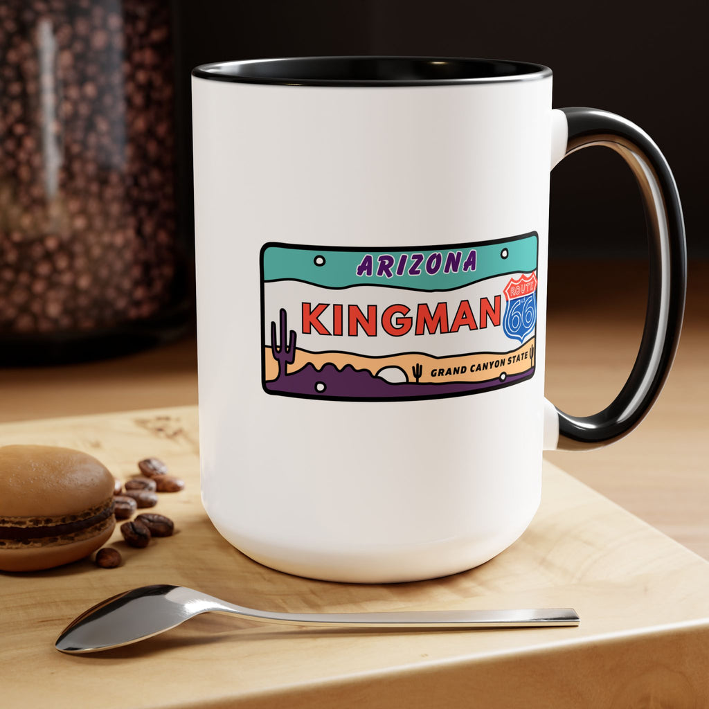 Kingman Arizona Route 66 Two-Tone Coffee Mugs, 15oz