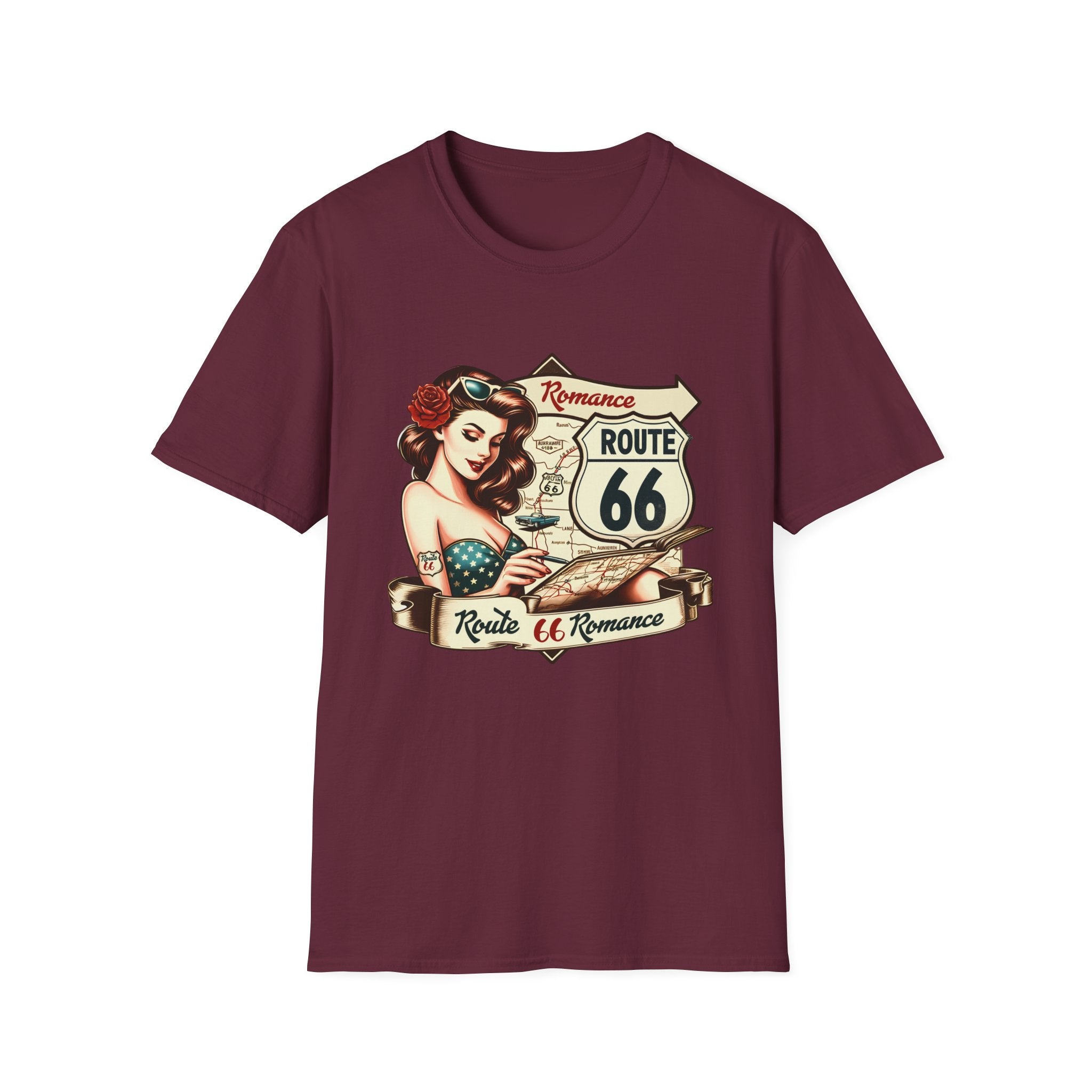 Pinup Girl Route 66 T-Shirt | Vintage Roadtrip Retro Sign