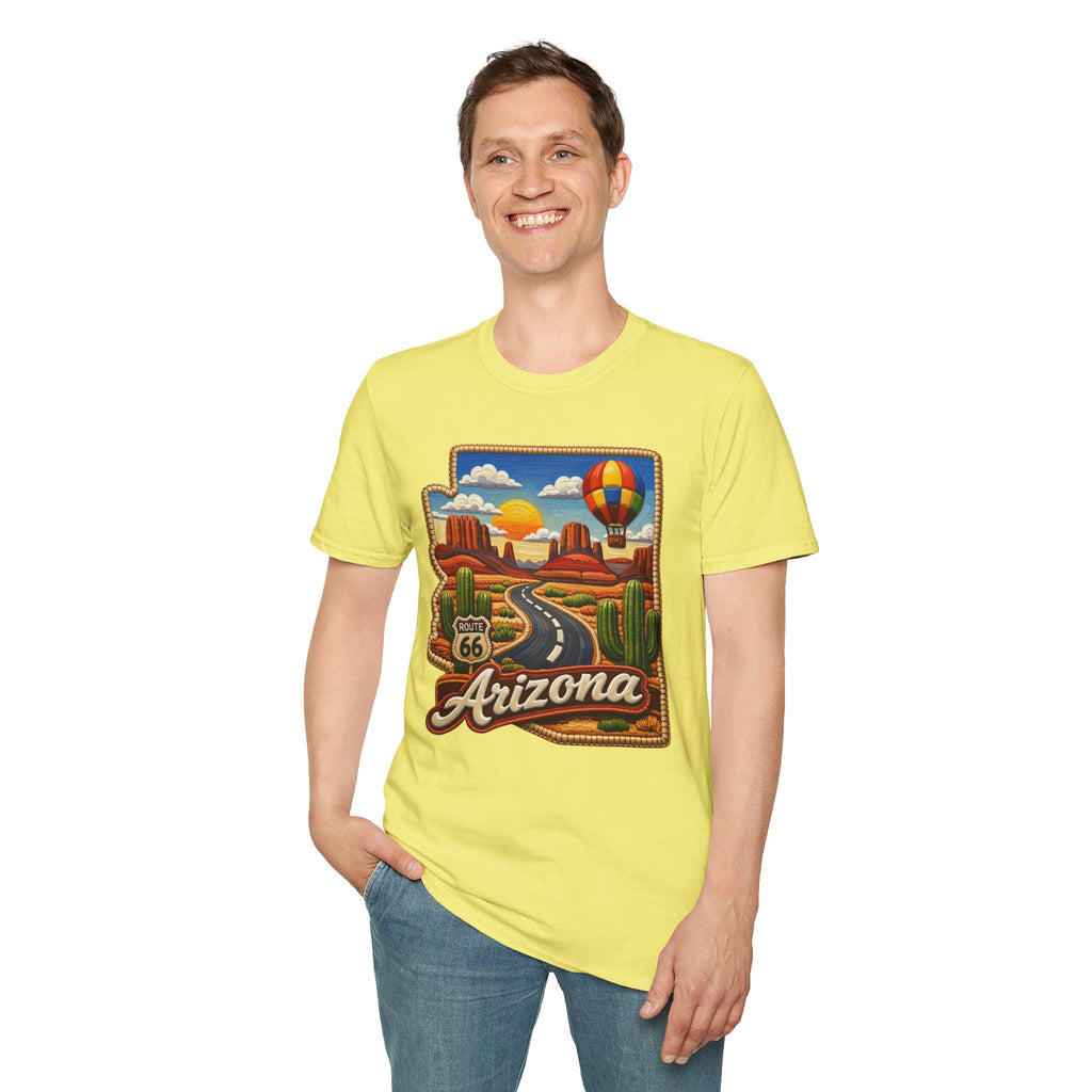 Arizona Route 66 Desert Road T-Shirt | Hot Air Balloon Southwestern Scene