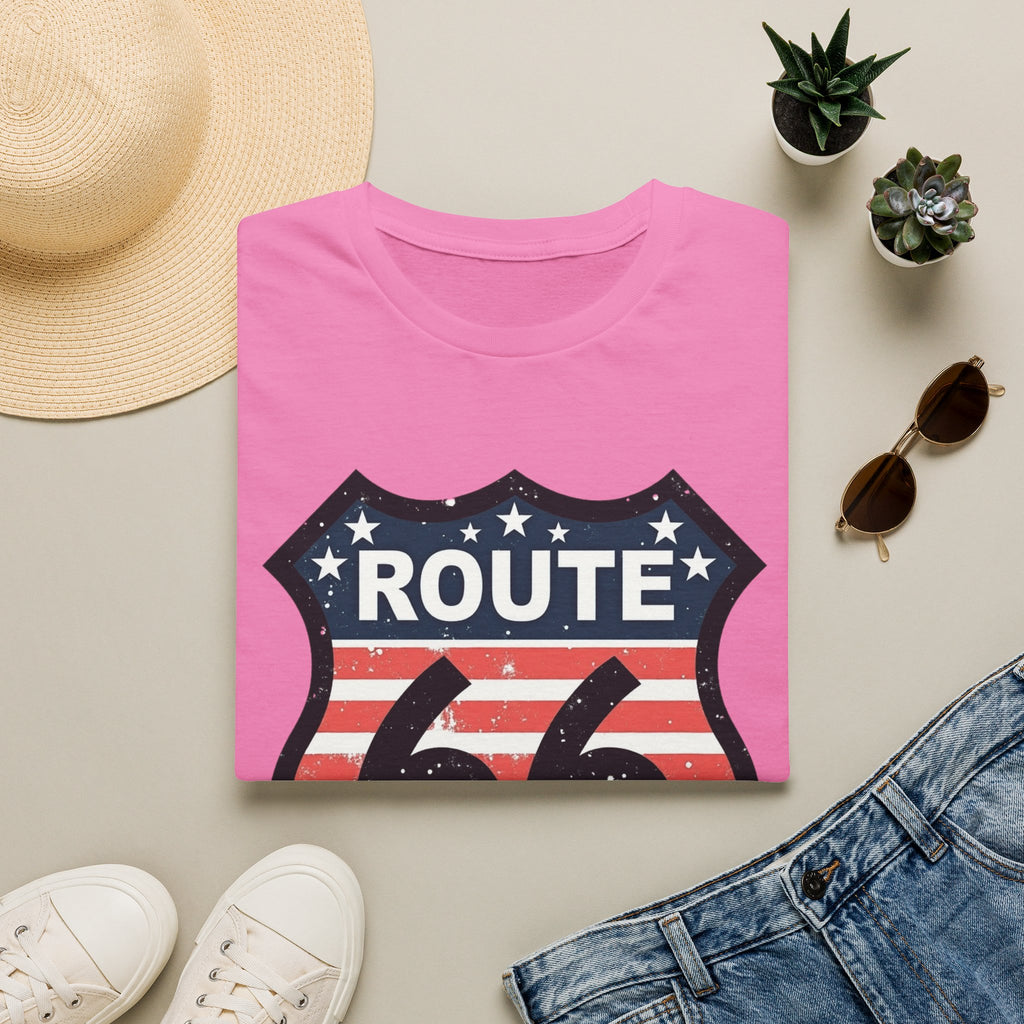 Route 66 Shield T-Shirt | American Flag Vintage Road Sign
