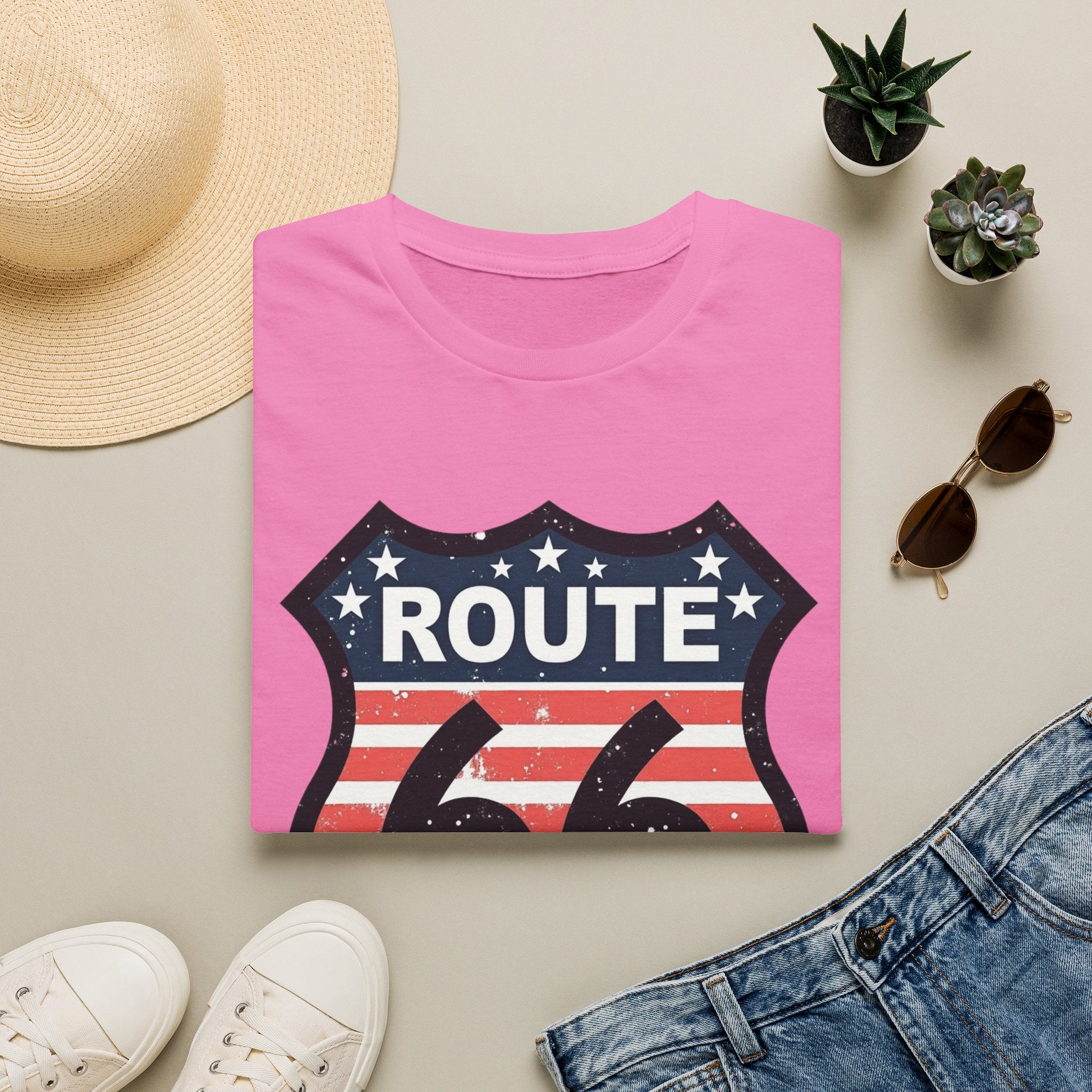 Route 66 Shield T-Shirt | American Flag Vintage Road Sign