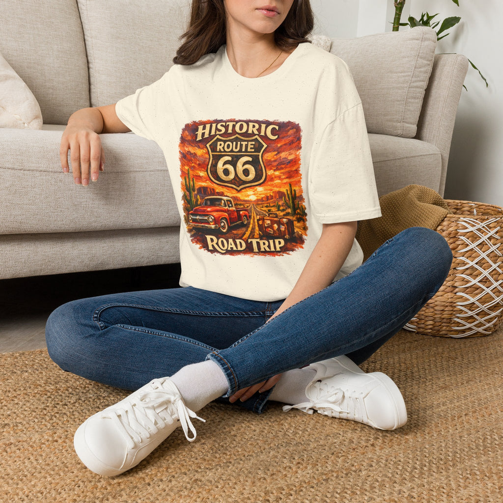 Historic Route 66 Road Trip T-Shirt | Vintage Car Desert Sunset