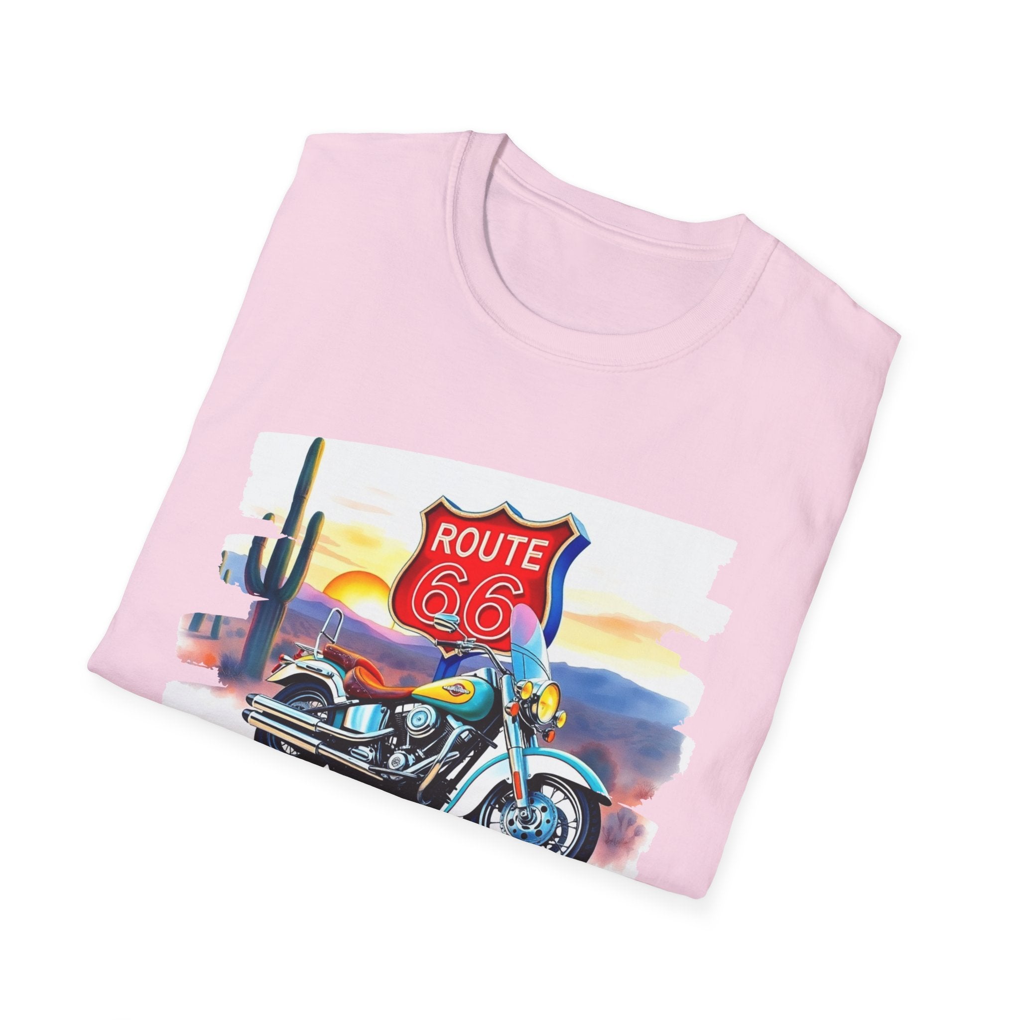 Route 66 Motorcycle T-Shirt | Desert Sunset Biker Graphic