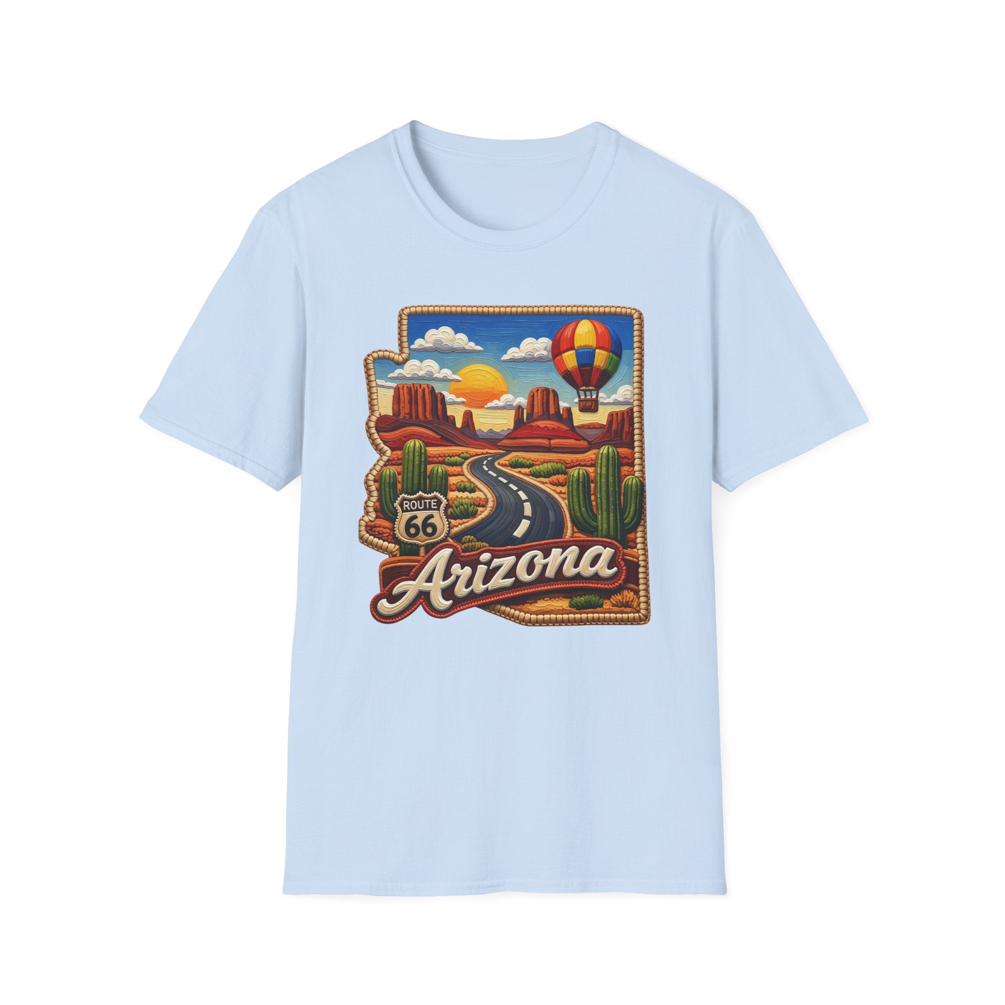 Arizona Route 66 Desert Road T-Shirt | Hot Air Balloon Southwestern Scene