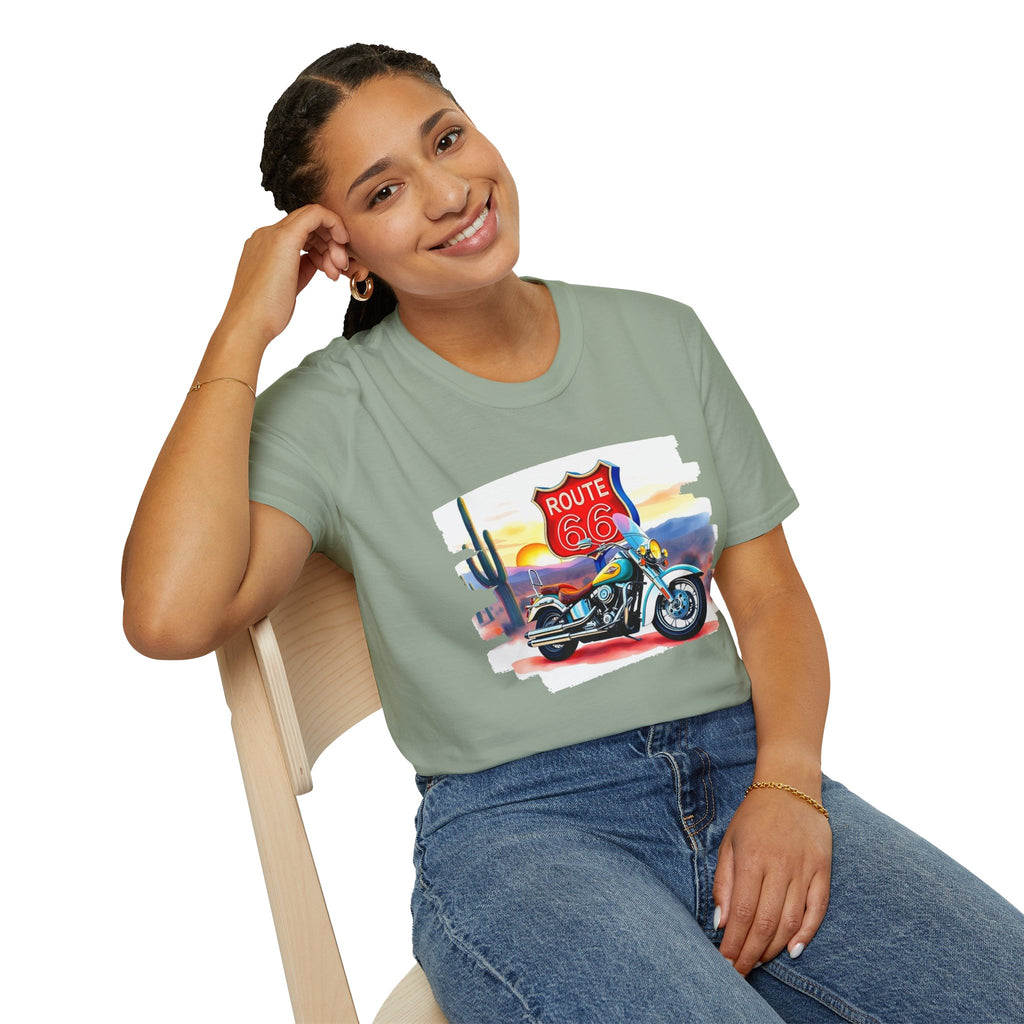 Route 66 Motorcycle T-Shirt | Desert Sunset Biker Graphic