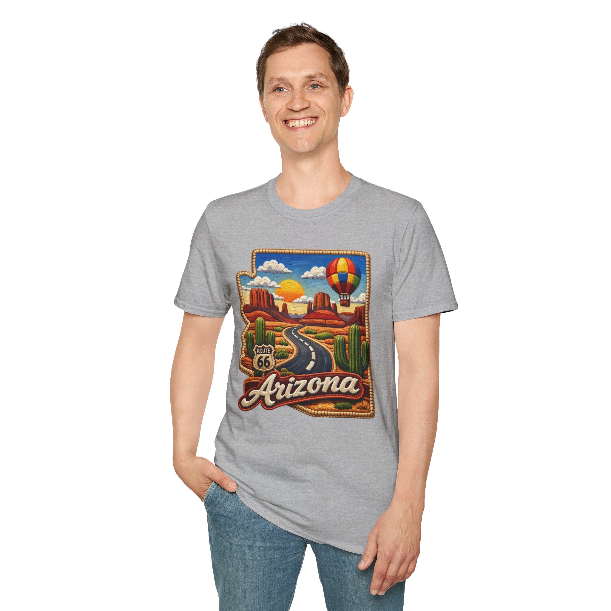 Arizona Route 66 Desert Road T-Shirt | Hot Air Balloon Southwestern Scene