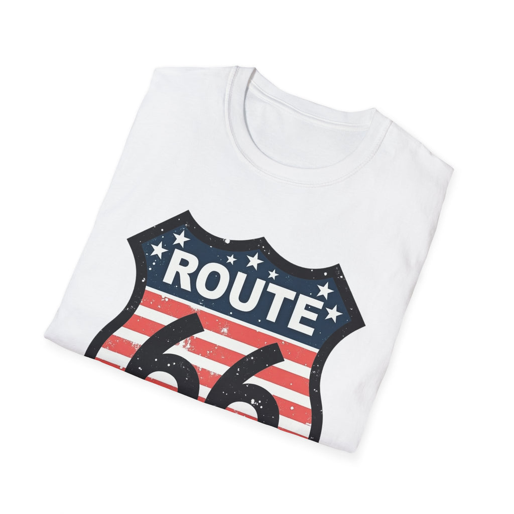 Route 66 Shield T-Shirt | American Flag Vintage Road Sign