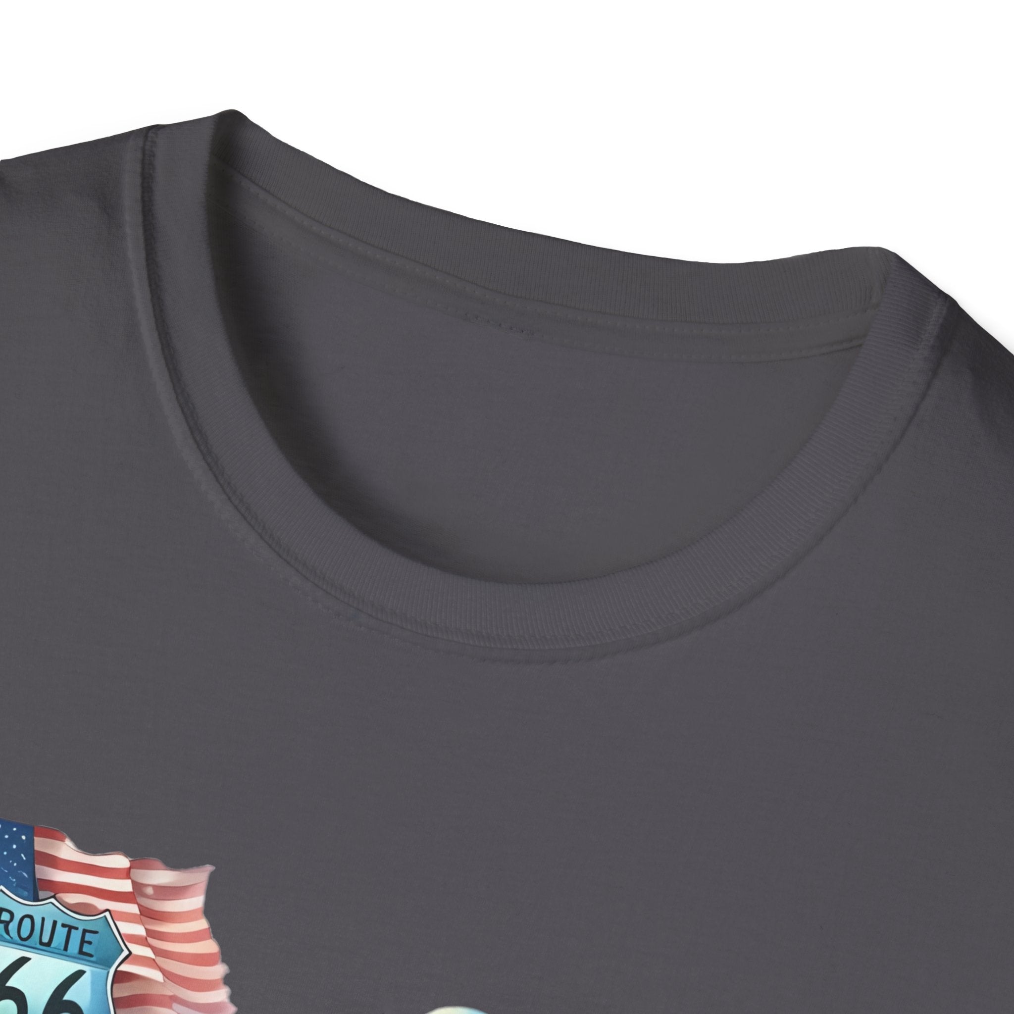Route 66 Motorcycle Illustration T-Shirt | American Flag, Sunflowers