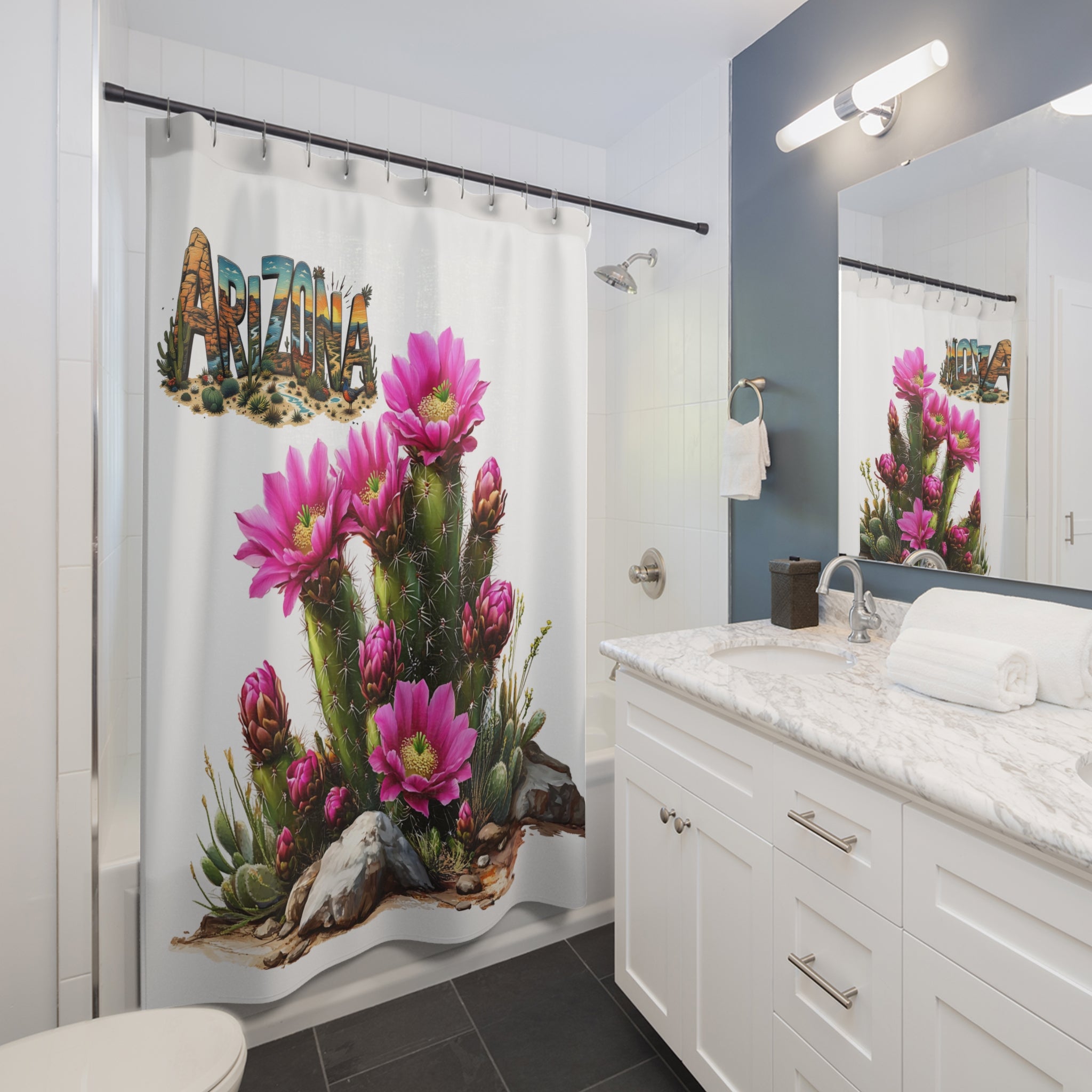 Arizona Floral Shower Curtain, Cactus Home Decor, AZ Southwest Bathroom, Bohemian Style, Unique Gift for Nature Lovers