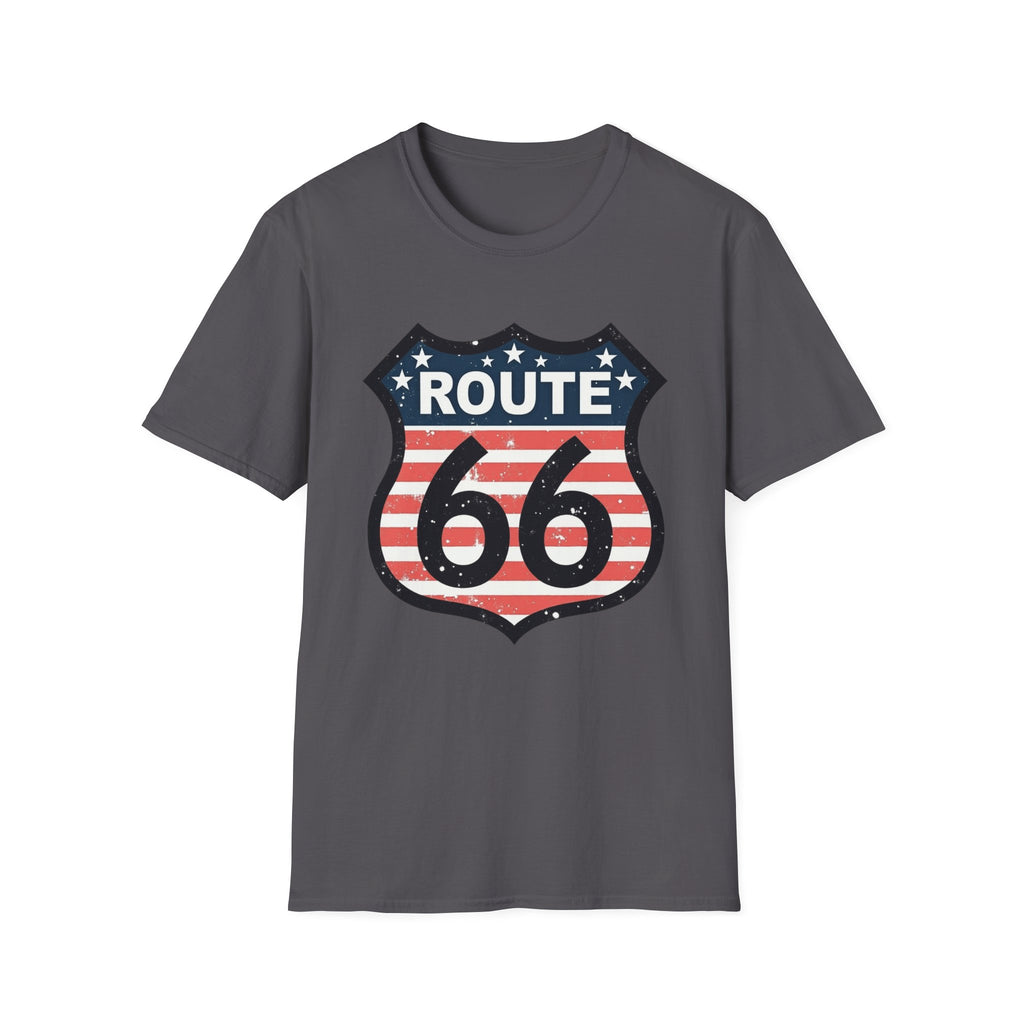 Route 66 Shield T-Shirt | American Flag Vintage Road Sign