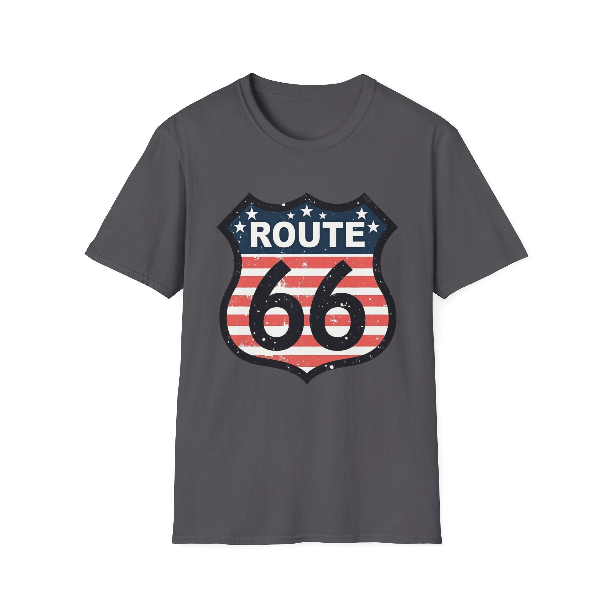 Route 66 Shield T-Shirt | American Flag Vintage Road Sign