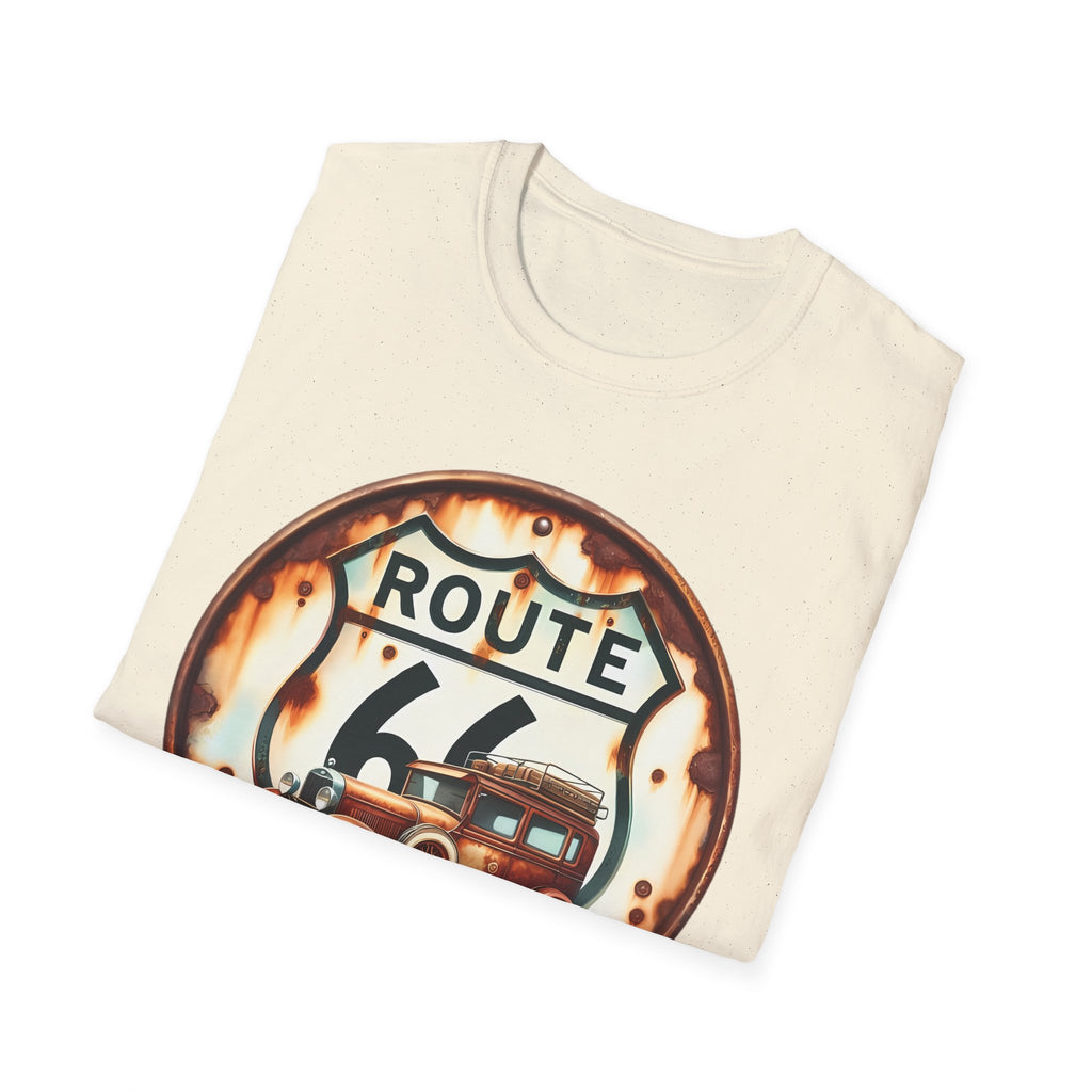 Route 66 Vintage Woodie Car T-Shirt | Road Trip Retro Sign, 'The Road Is Calling'