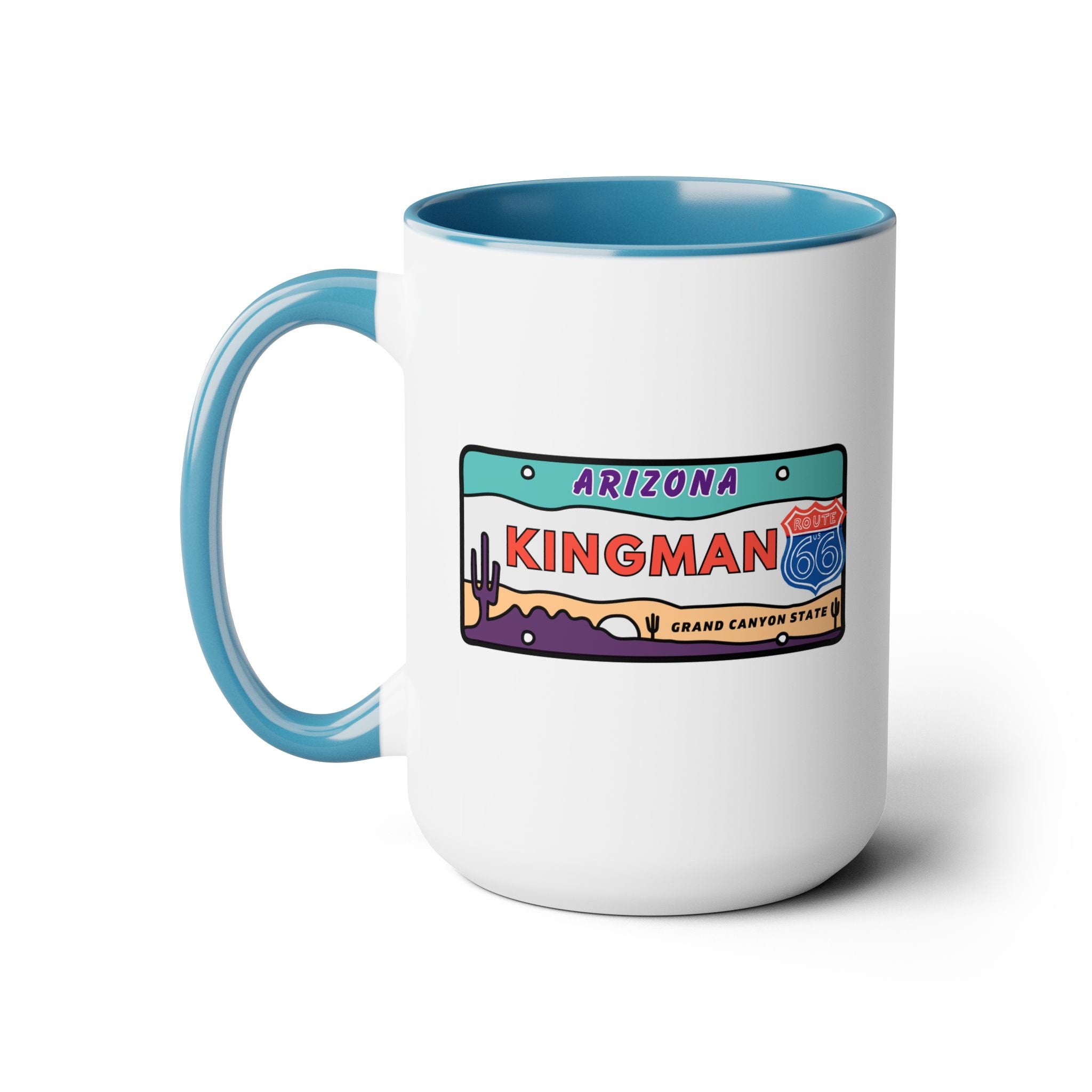 Kingman Arizona Route 66 Two-Tone Coffee Mugs, 15oz