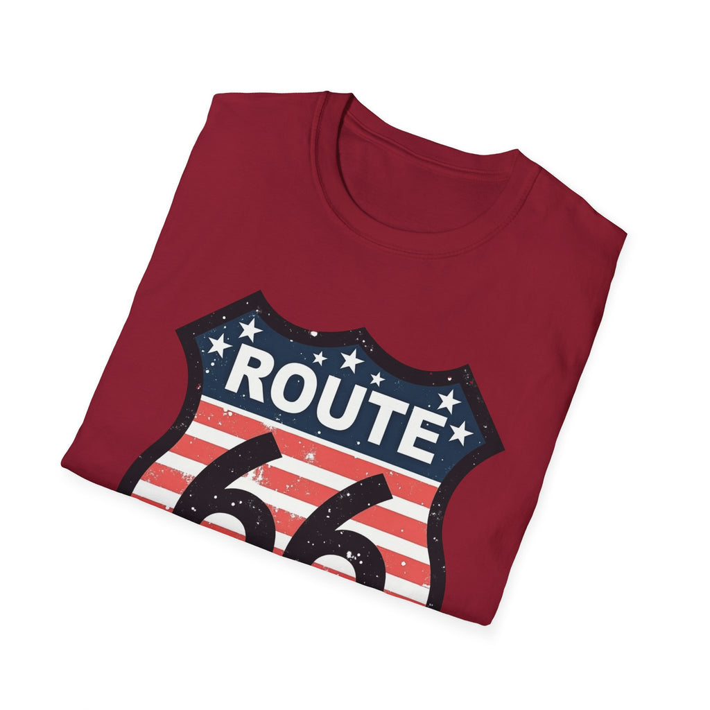 Route 66 Shield T-Shirt | American Flag Vintage Road Sign