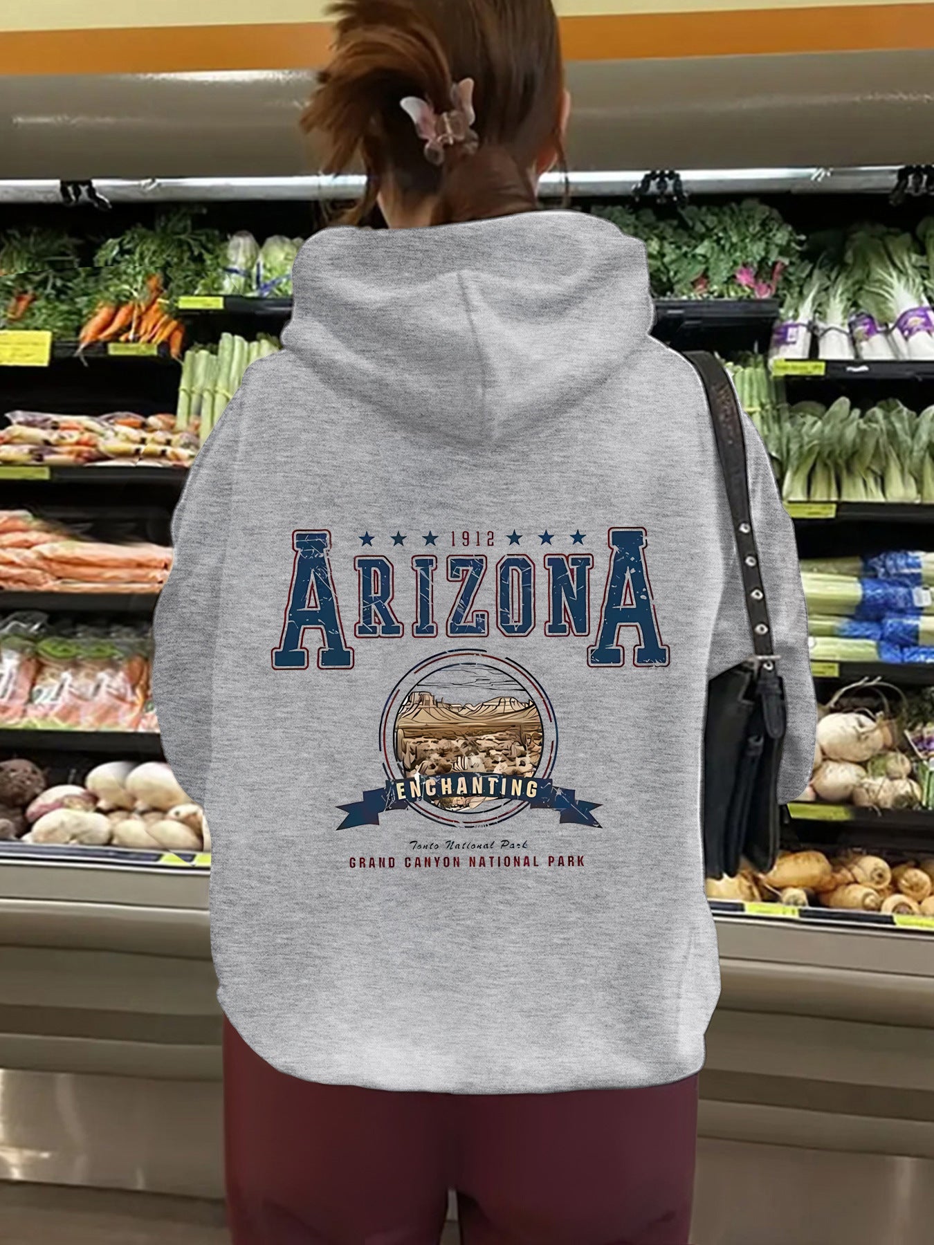 Long sleeved hoodie loose top women ARIZONA print