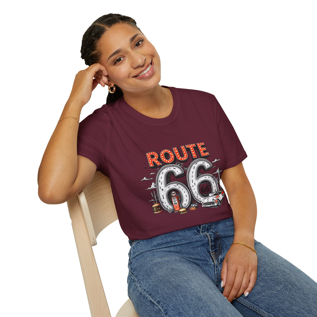 Route 66 Vintage Roadtrip T-Shirt | Classic Highway Car Signage
