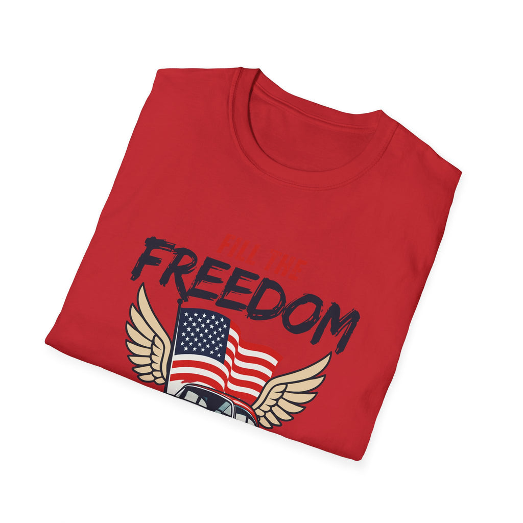 Fill the Freedom Vintage Car T-Shirt | American Flag Wings Chicago to Santa Monica