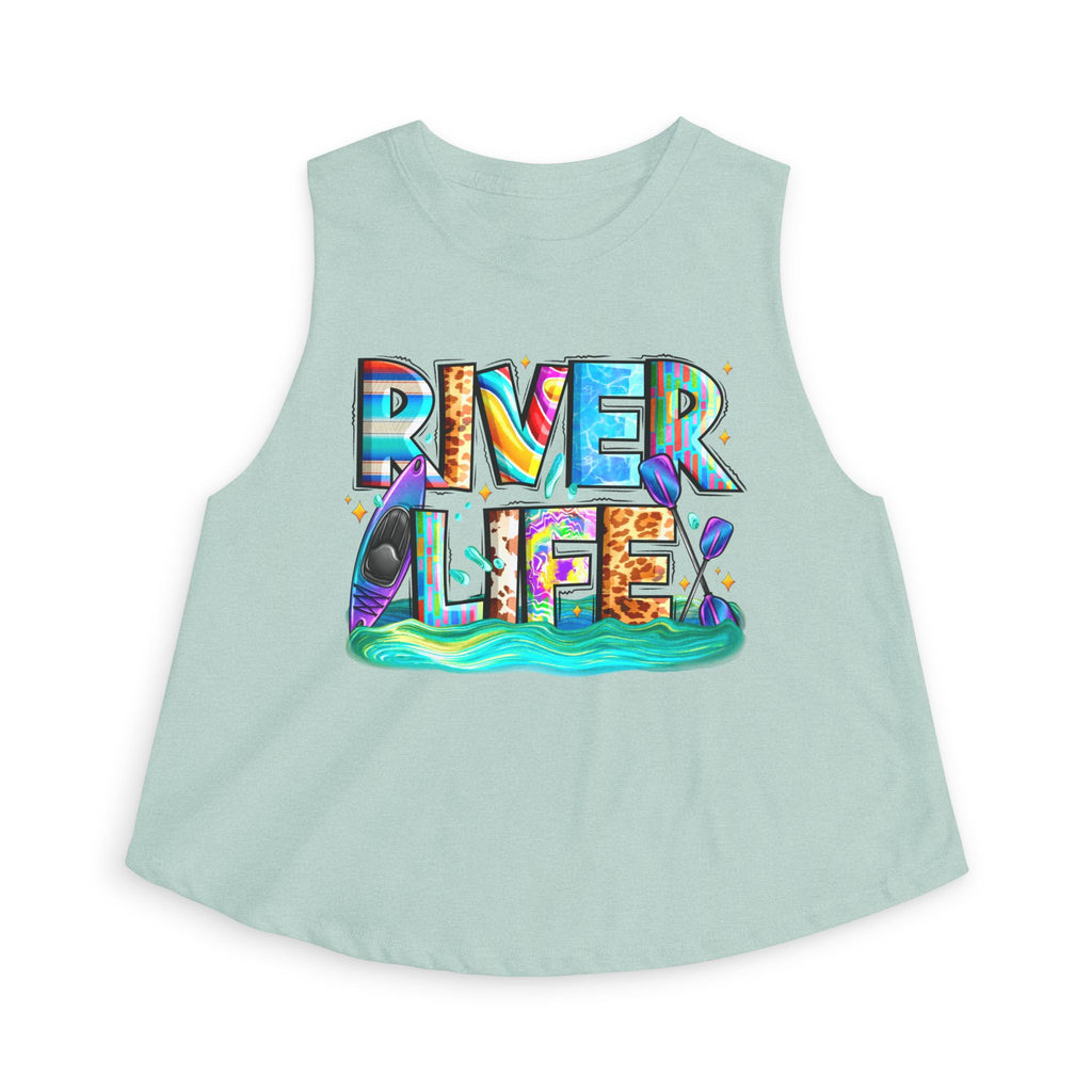 River Life Graphic Women's Crop Top | Kayak Paddle River Scene
