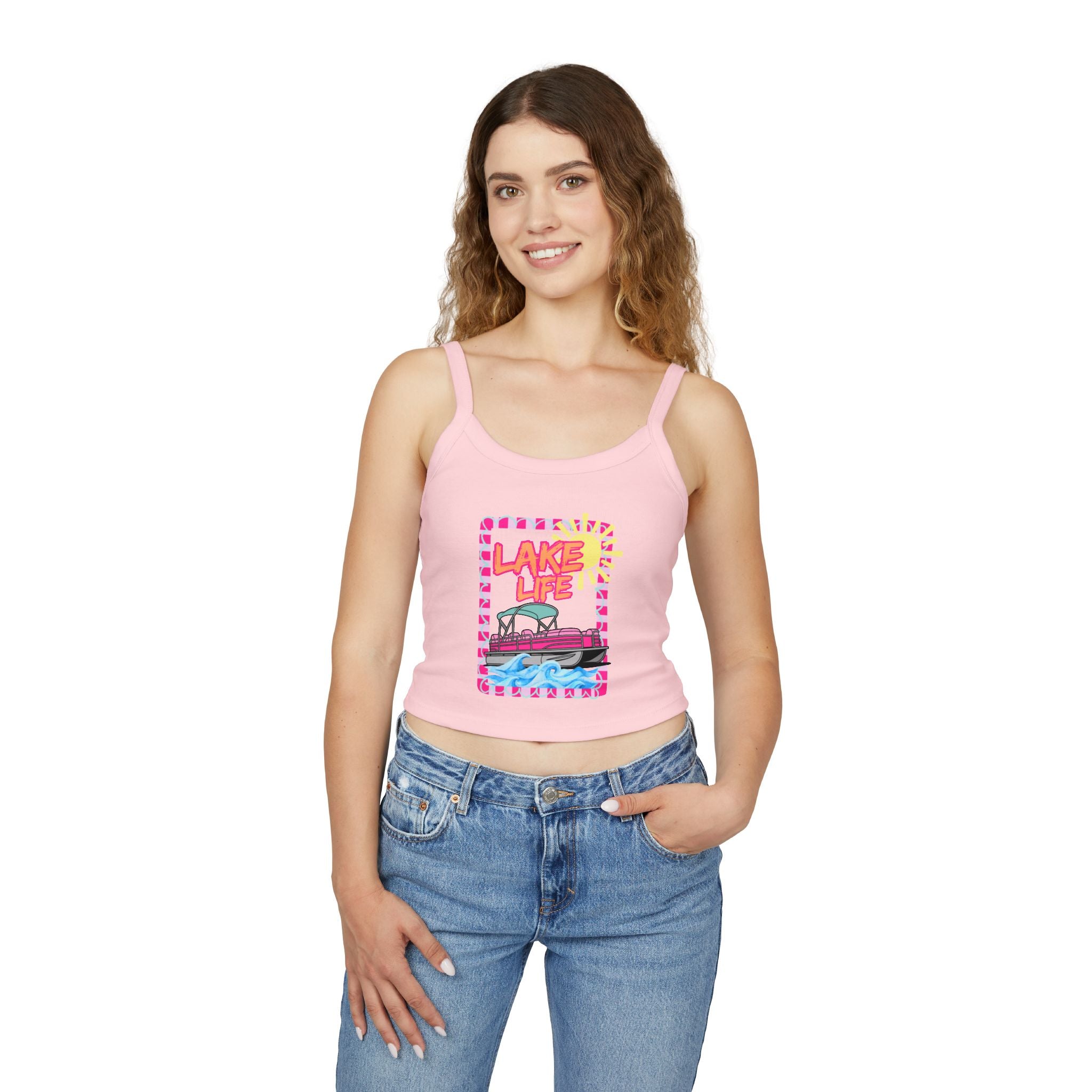 Lake Life Boat Graphic Tank Top | Retro Sunset Lakeside Design