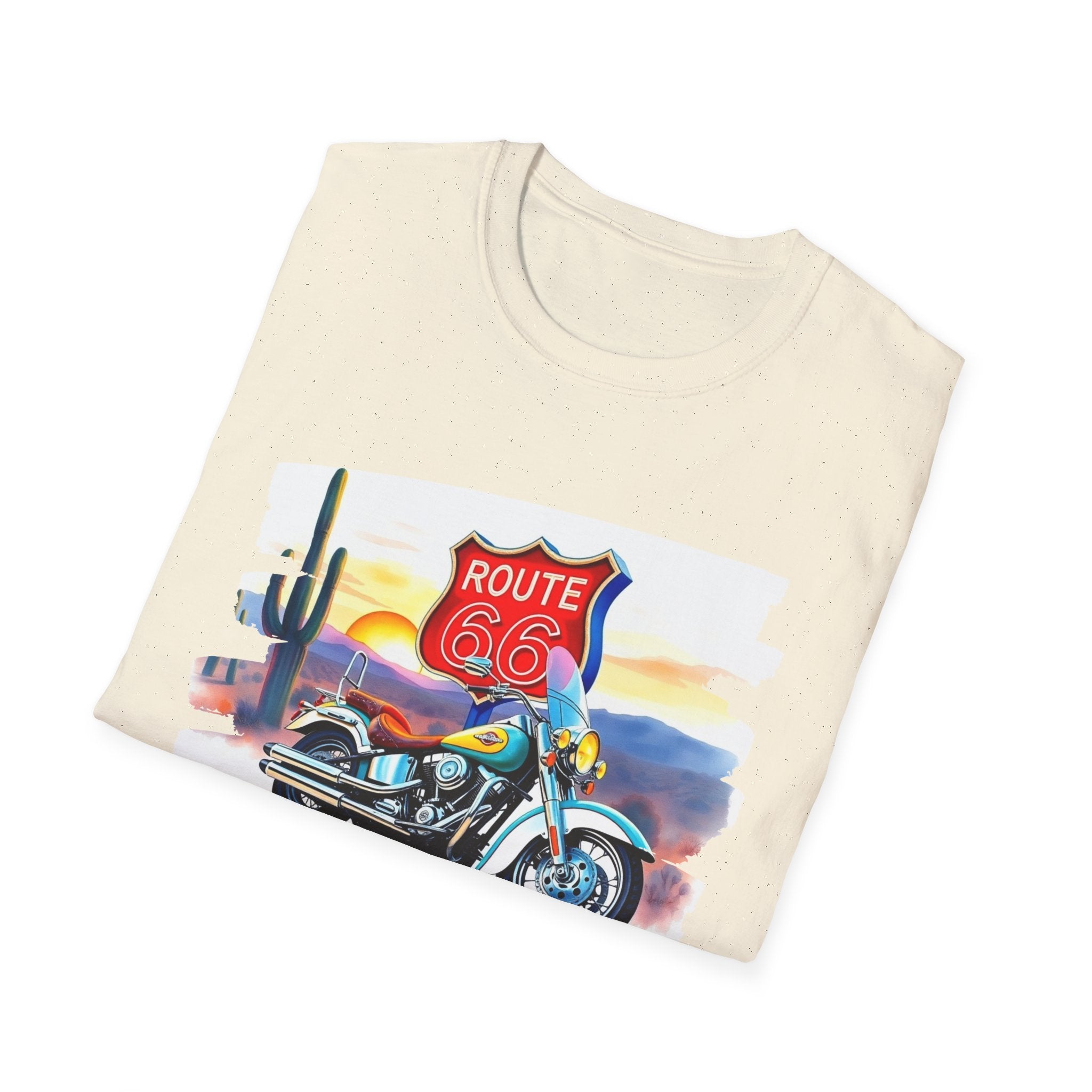 Route 66 Motorcycle T-Shirt | Desert Sunset Biker Graphic