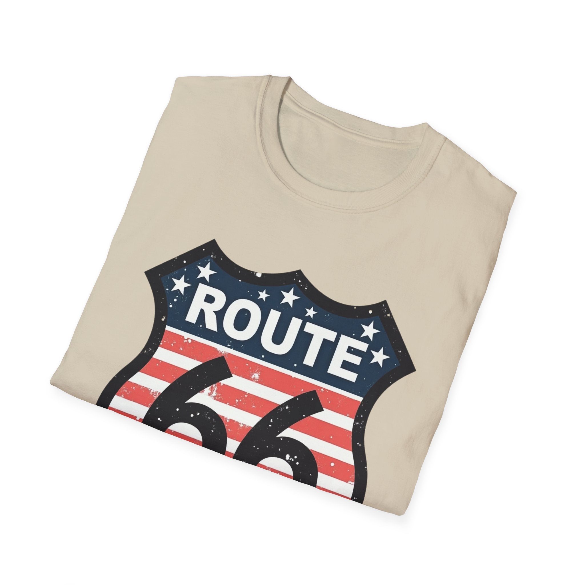 Route 66 Shield T-Shirt | American Flag Vintage Road Sign