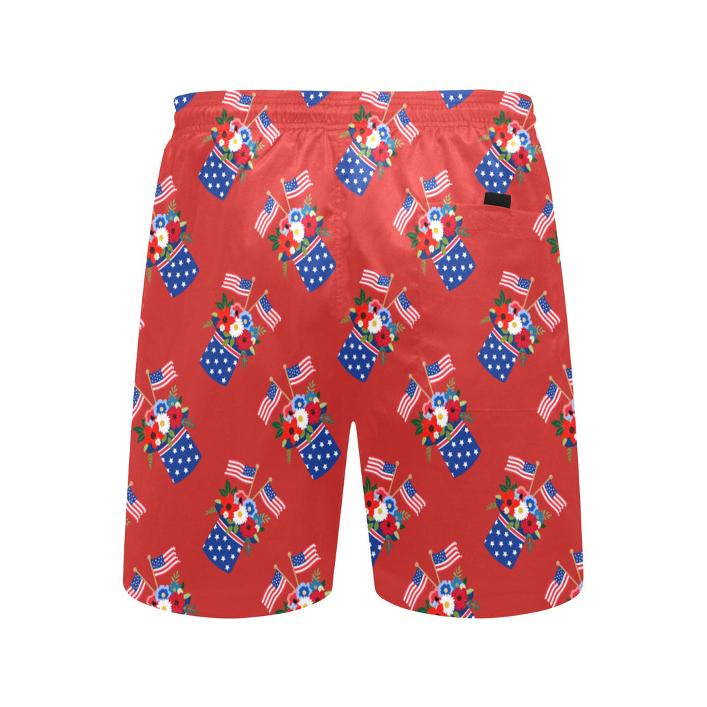 Red White and Blue Celebration Men's Mid-Length Beach Shorts Free Shipping USA