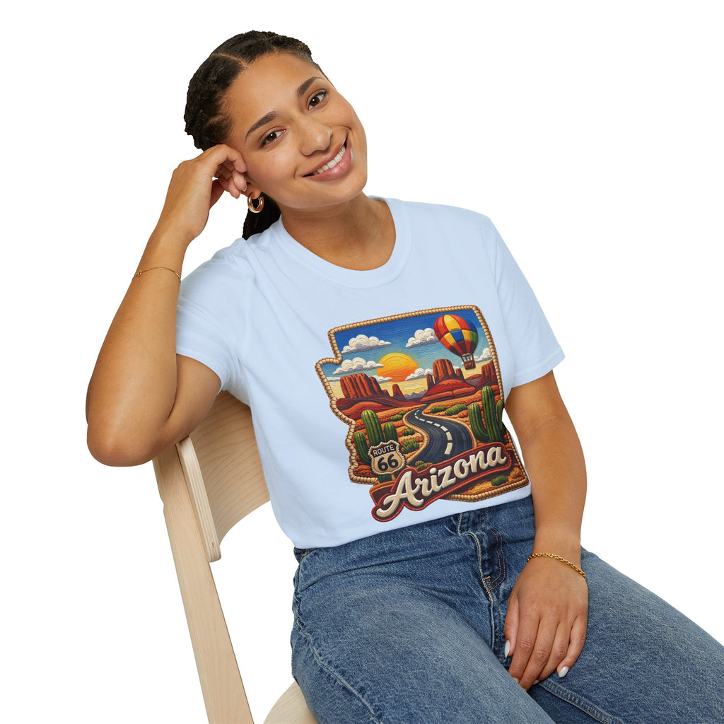 Arizona Route 66 Desert Road T-Shirt | Hot Air Balloon Southwestern Scene