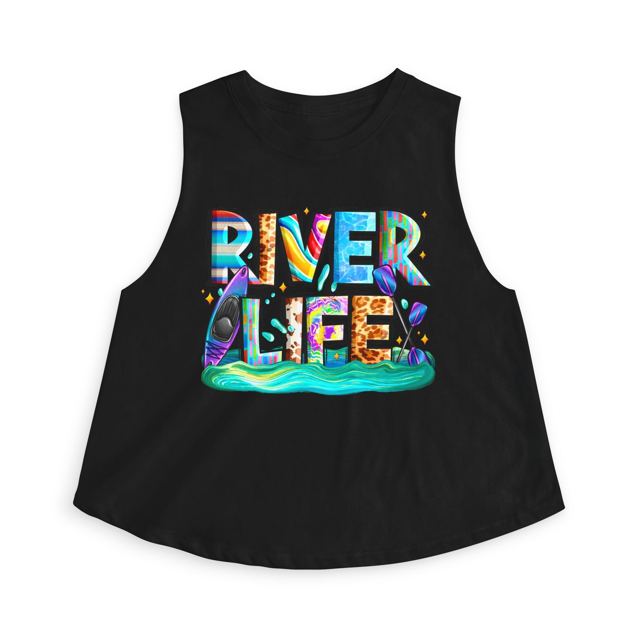 River Life Graphic Women's Crop Top | Kayak Paddle River Scene