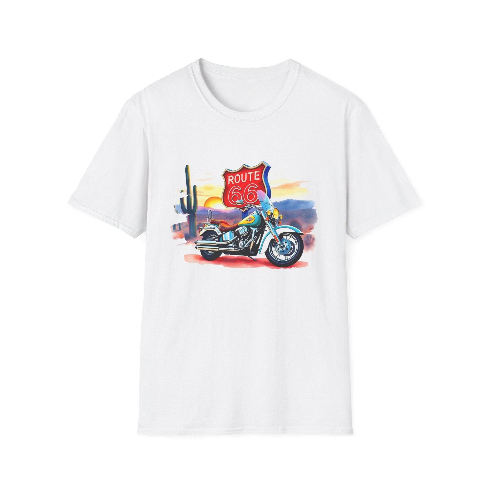Route 66 Motorcycle T-Shirt | Desert Sunset Biker Graphic
