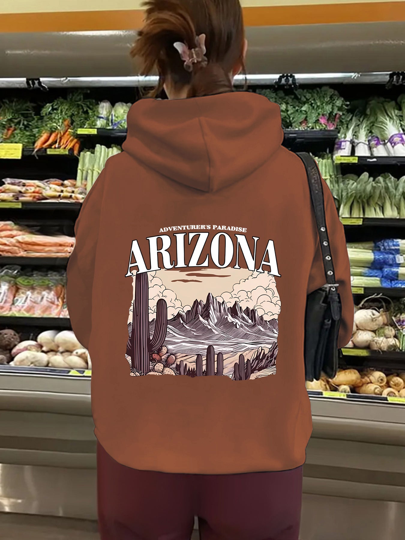 Hooded long sleeved sweatshirt with fleece top for women ARIZONA print