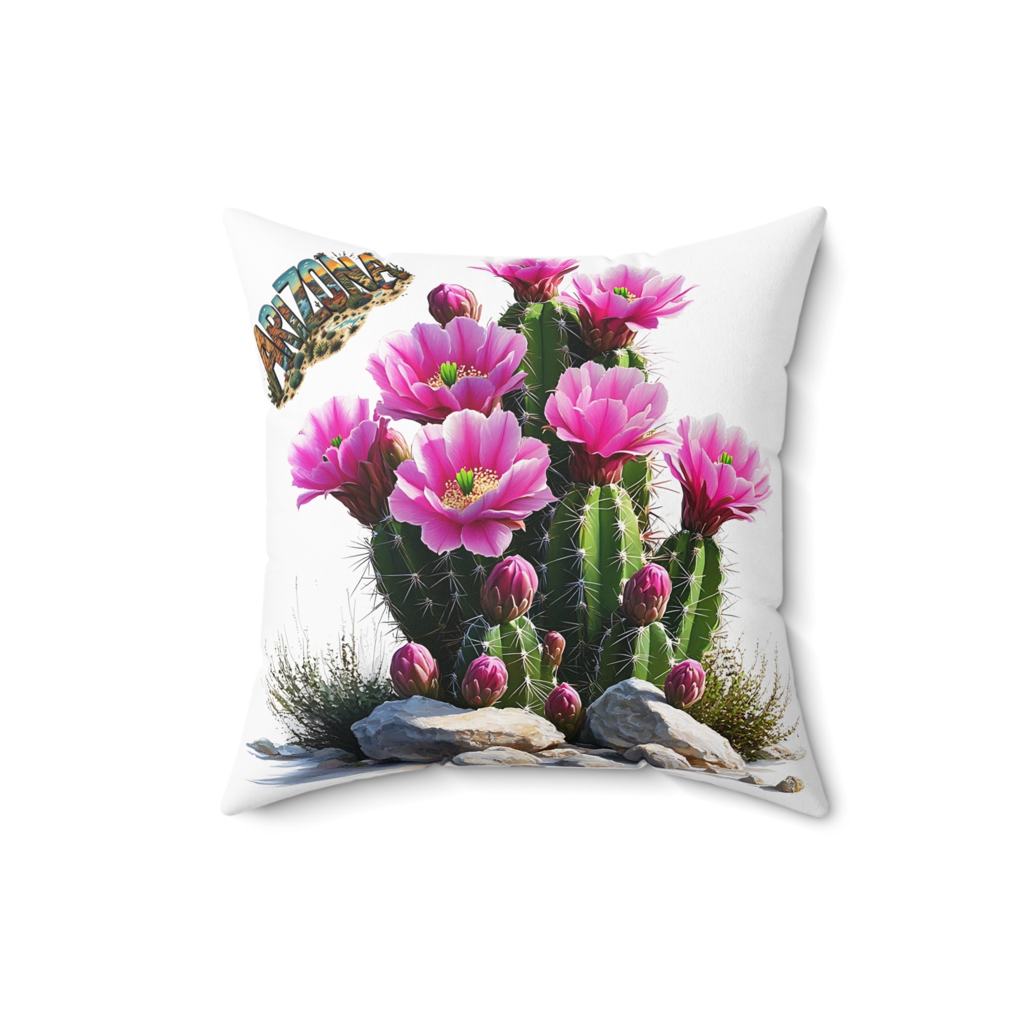 Arizona AZ - Cactus Blossom Decorative Pillow, Boho Chic Cushion, Nature Inspired Throw Pillow, Flower Home Decor, Gift for Plant Lovers