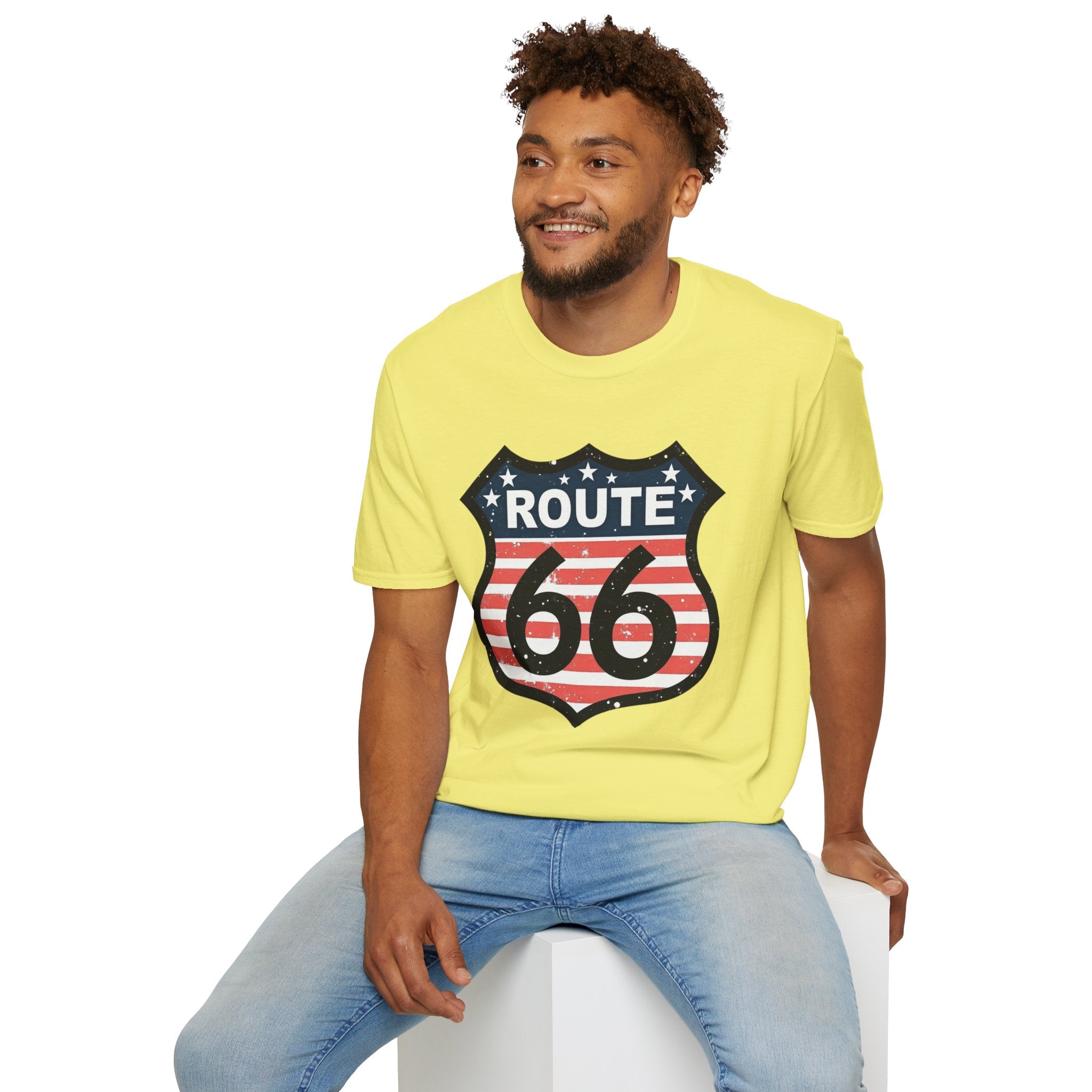 Route 66 Shield T-Shirt | American Flag Vintage Road Sign