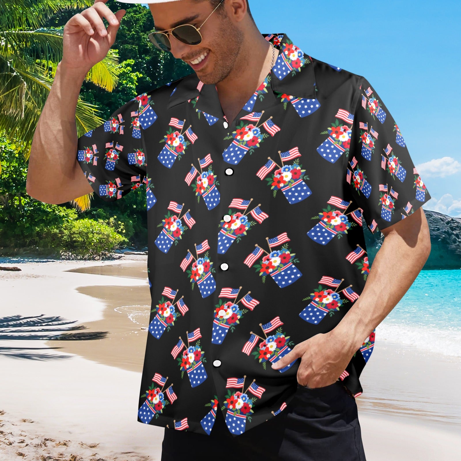 Red White Blue Celebration Men's All Over Print Shirt Made In USA Ships to USA Only Free Shipping