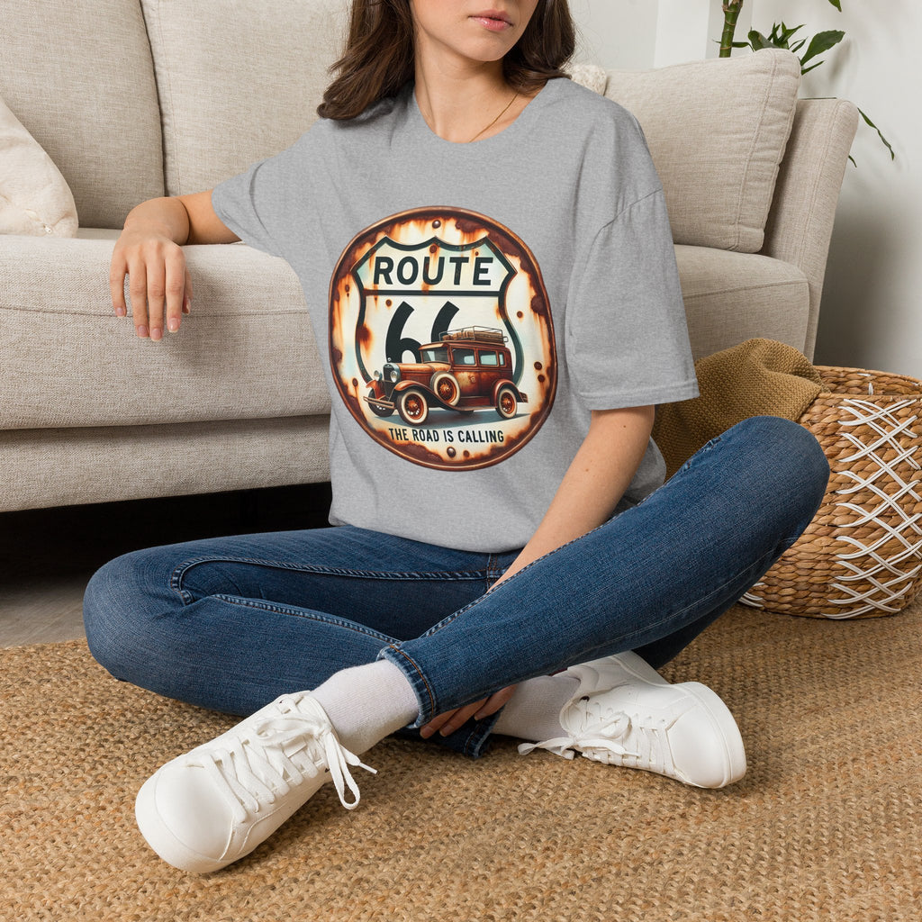 Route 66 Vintage Woody Wagon T-Shirt | The Road Is Calling, Retro Roadtrip Tee