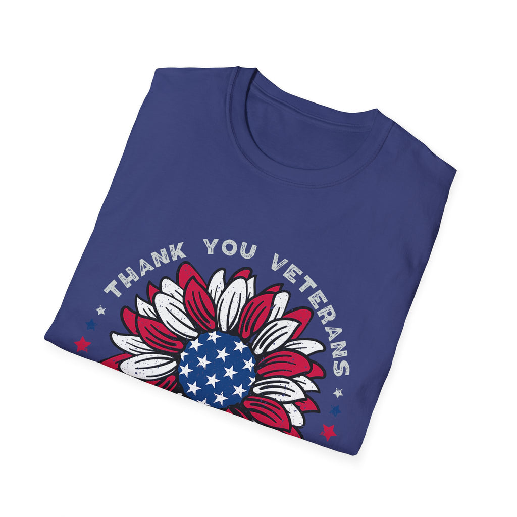 American Flag Sunflower Thank You Veterans T-Shirt | Patriotic Memorial Day Tee