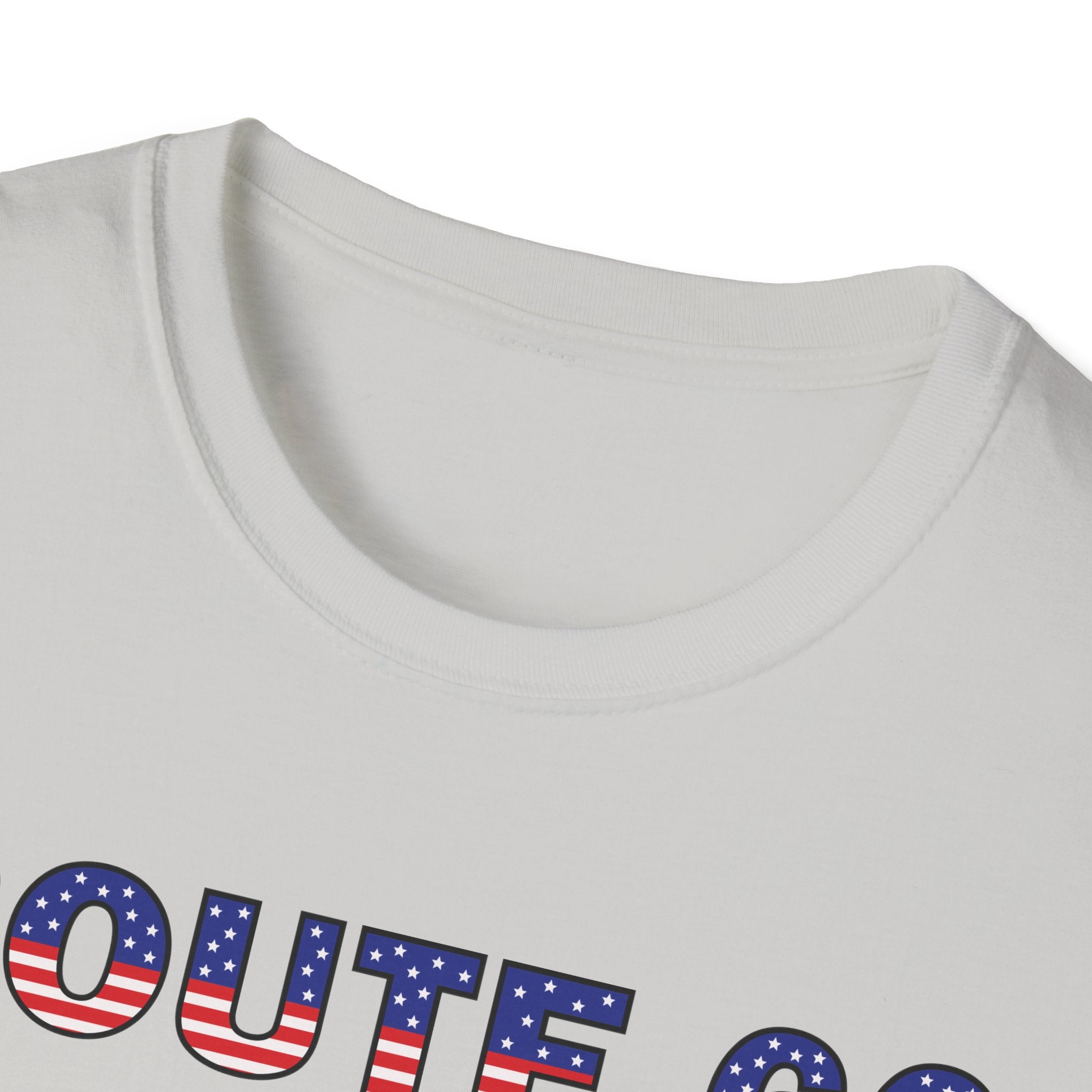 Route 66 Retro Text T-Shirt | American Flag Roadtrip Graphic