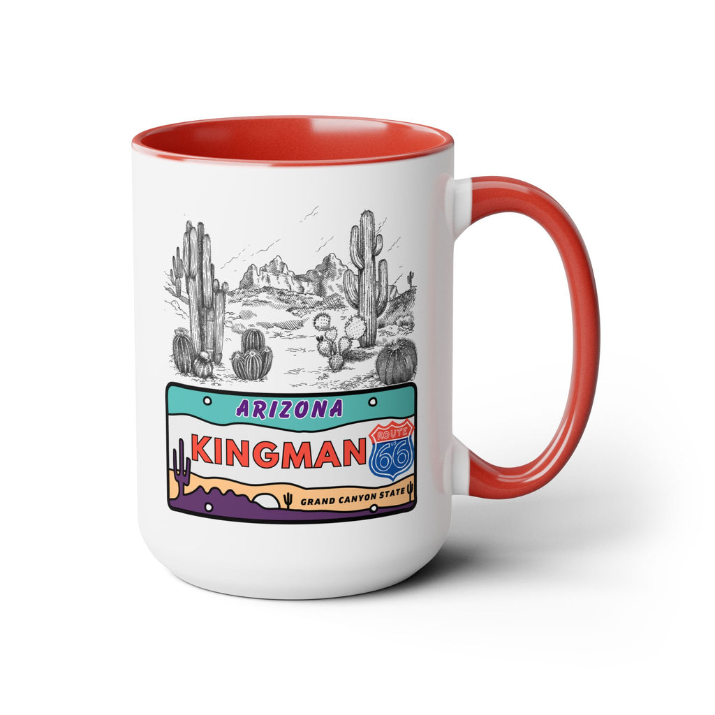 Kingman Arizona Route 66 Two-Tone Coffee Mugs, 15oz