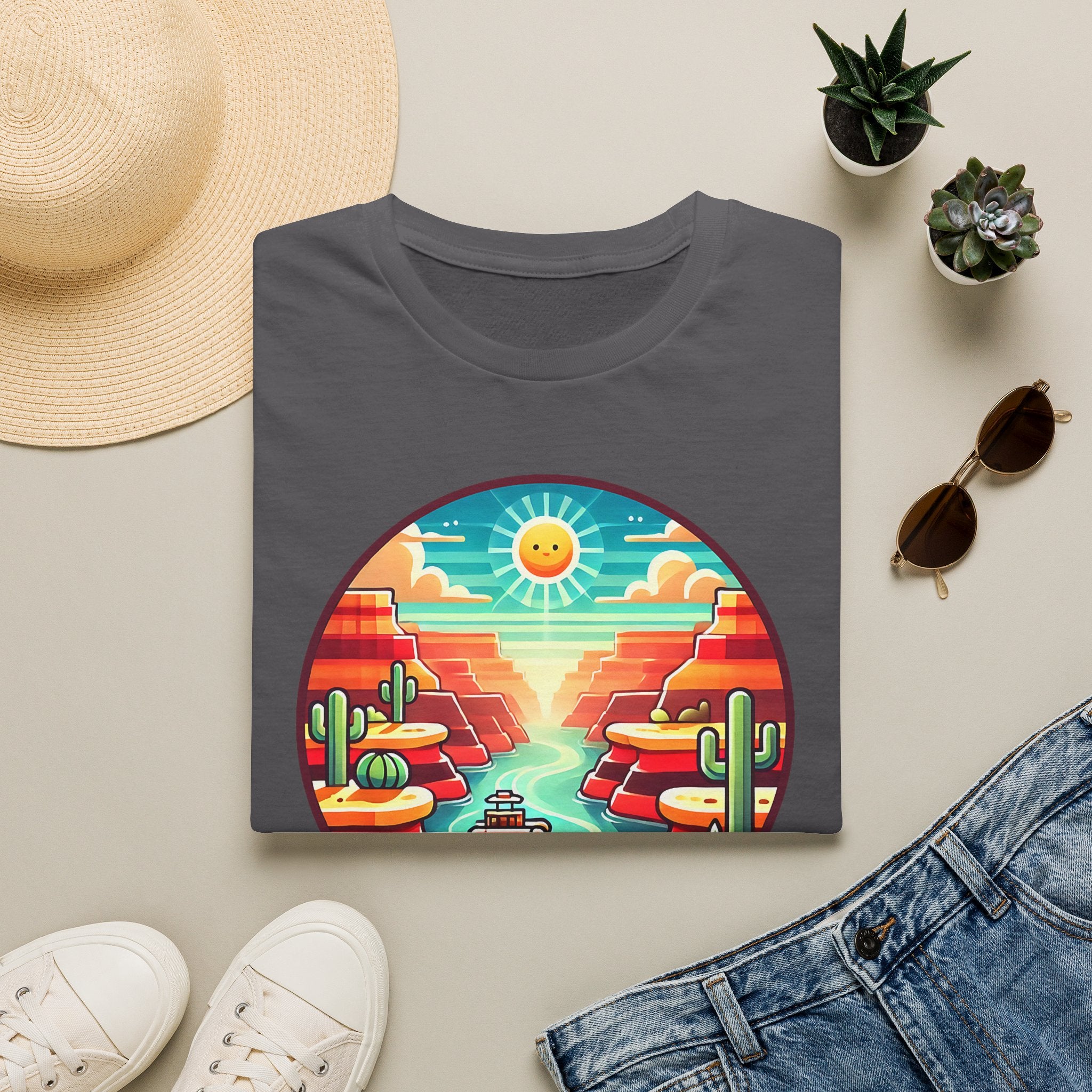 Grand Canyon National Park Retro Sunset T-Shirt | Canyon River Illustration