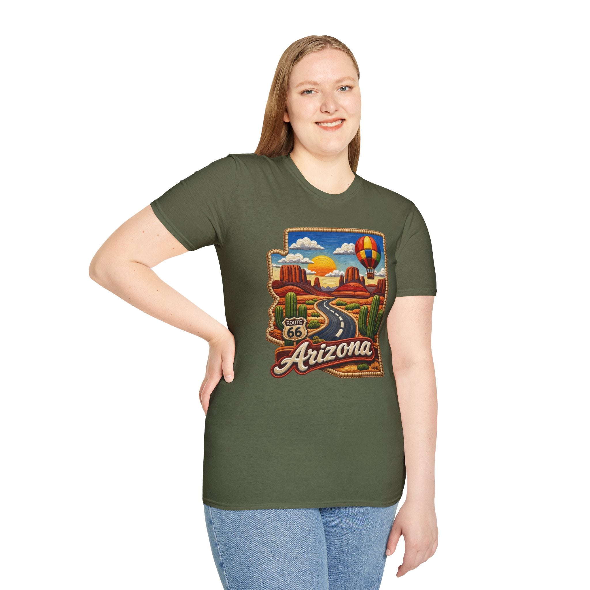Arizona Route 66 Desert Road T-Shirt | Hot Air Balloon Southwestern Scene