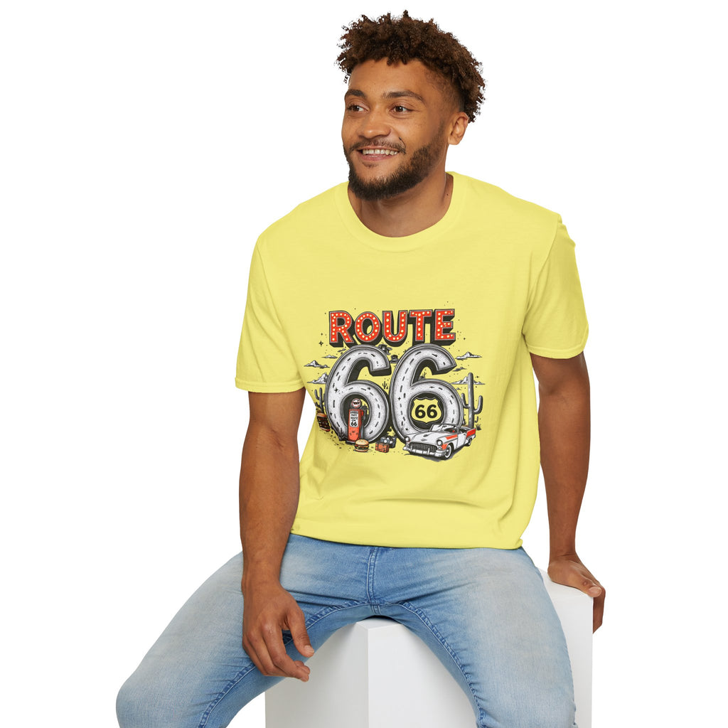 Route 66 Vintage Roadtrip T-Shirt | Classic Highway Car Signage