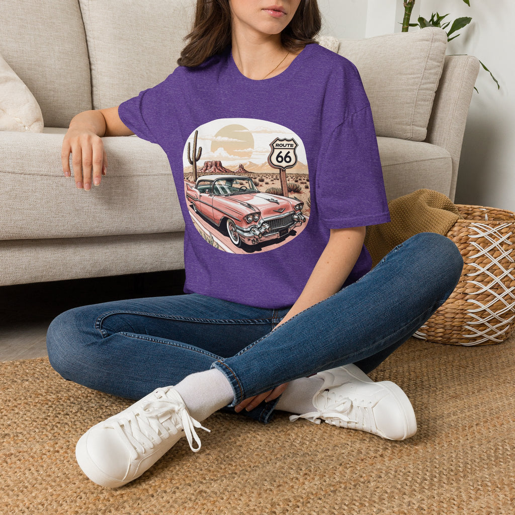 Retro Pink Classic Car Route 66 T-Shirt | Desert Cactus Vintage Roadtrip