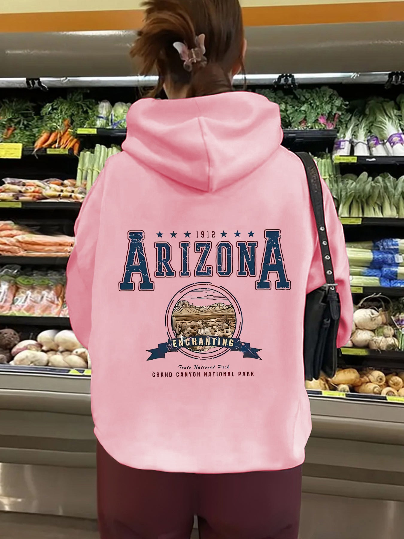 Long sleeved hoodie loose top women ARIZONA print