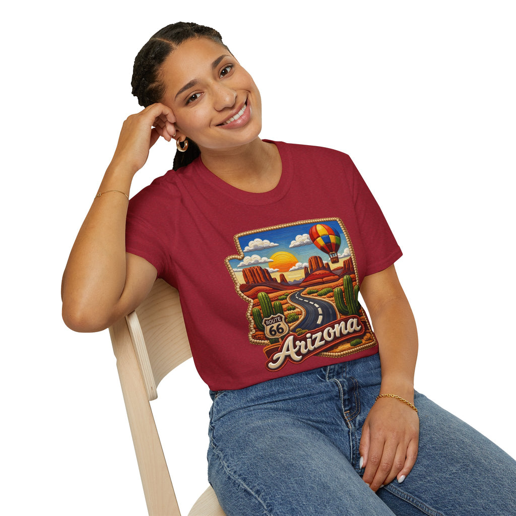 Arizona Route 66 Desert Road T-Shirt | Hot Air Balloon Southwestern Scene