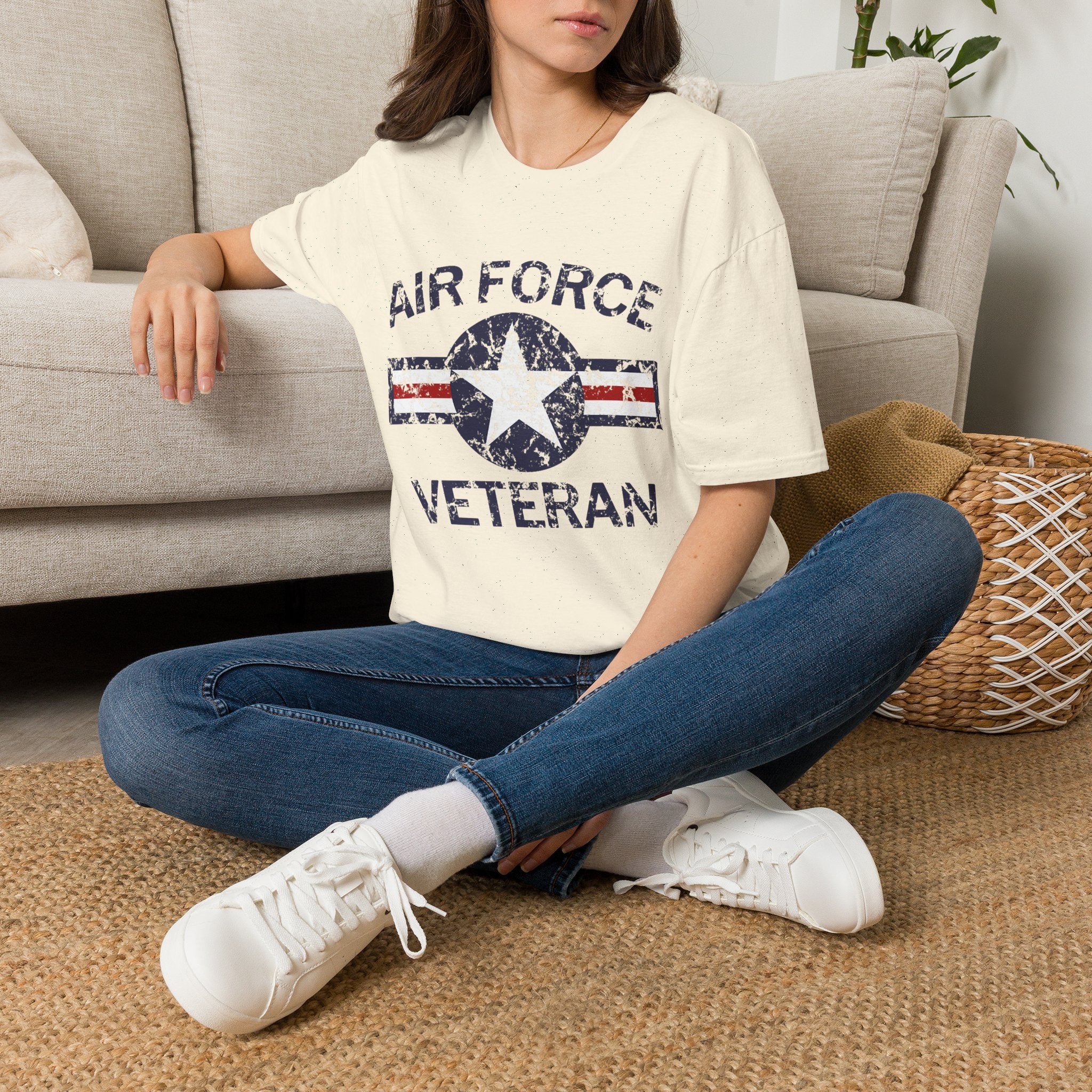 Air Force Veteran Distressed Logo T-Shirt | Military Star Stripe Tee