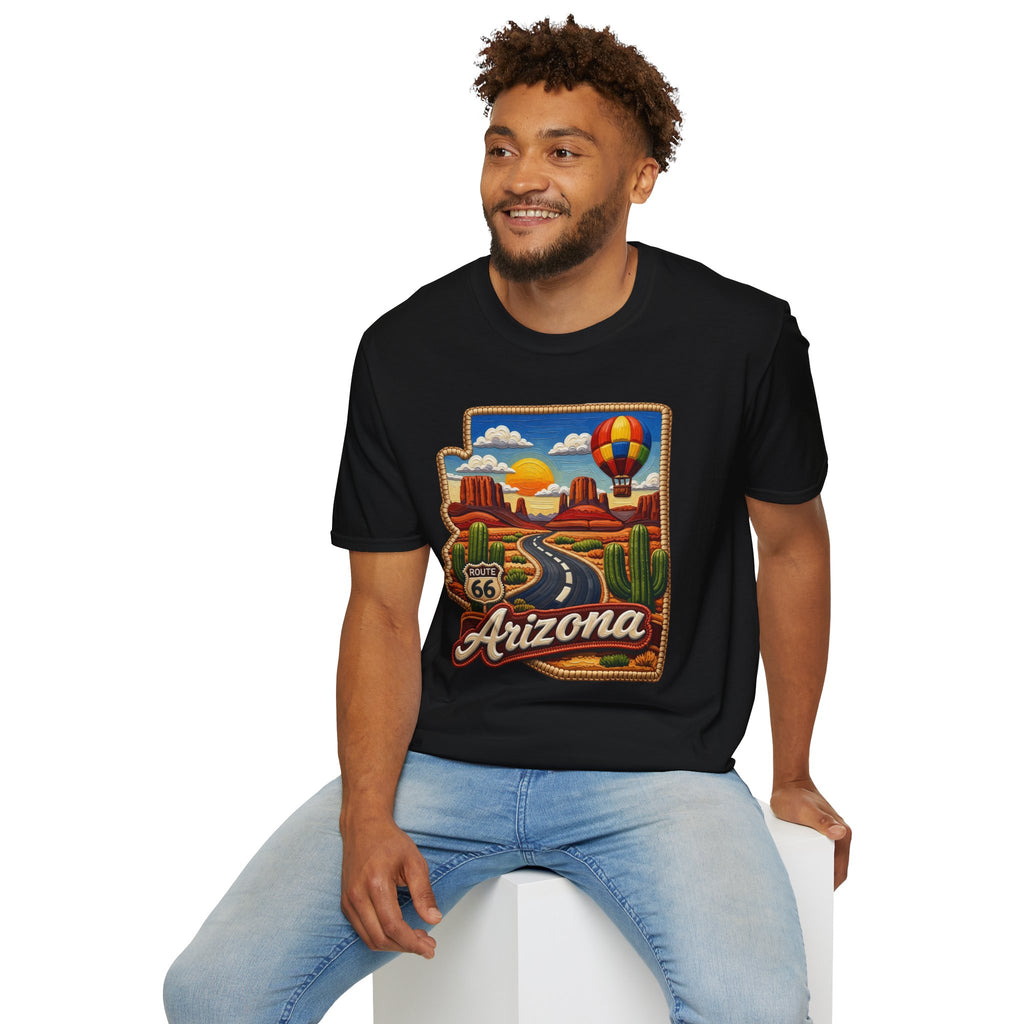 Arizona Route 66 Desert Road T-Shirt | Hot Air Balloon Southwestern Scene
