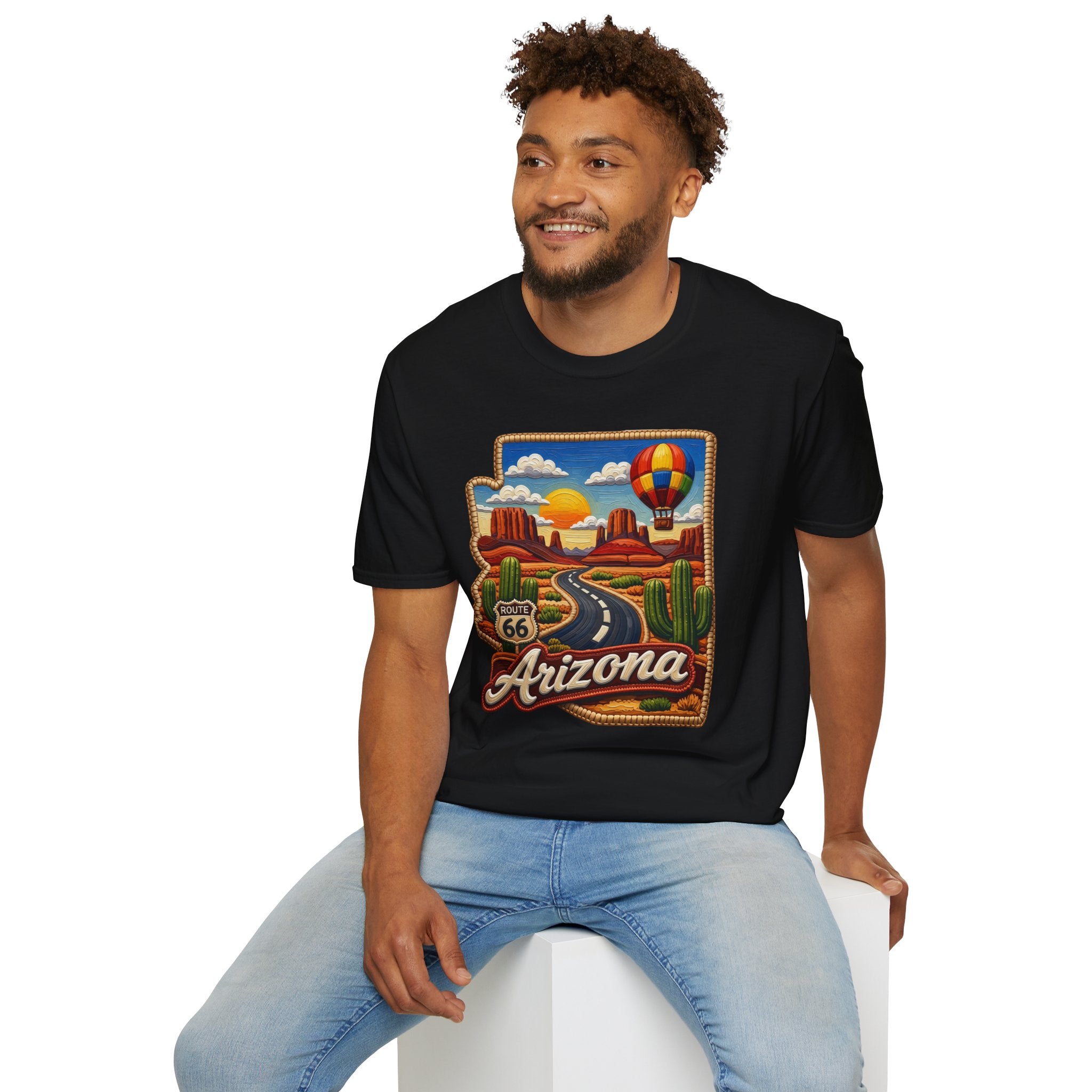 Arizona Route 66 Desert Road T-Shirt | Hot Air Balloon Southwestern Scene