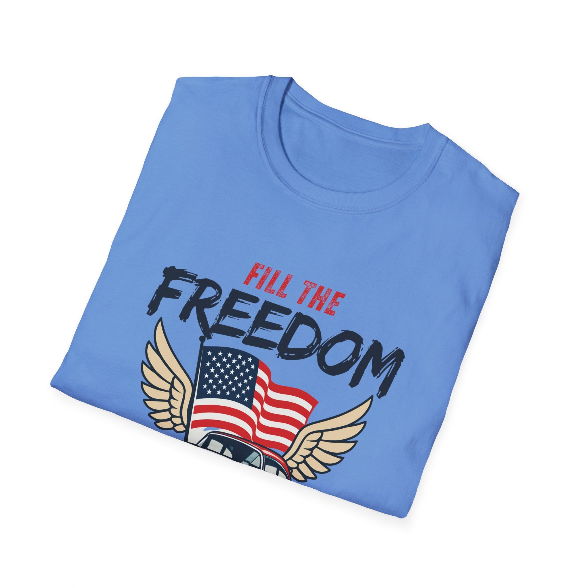 Fill the Freedom Vintage Car T-Shirt | American Flag Wings Chicago to Santa Monica