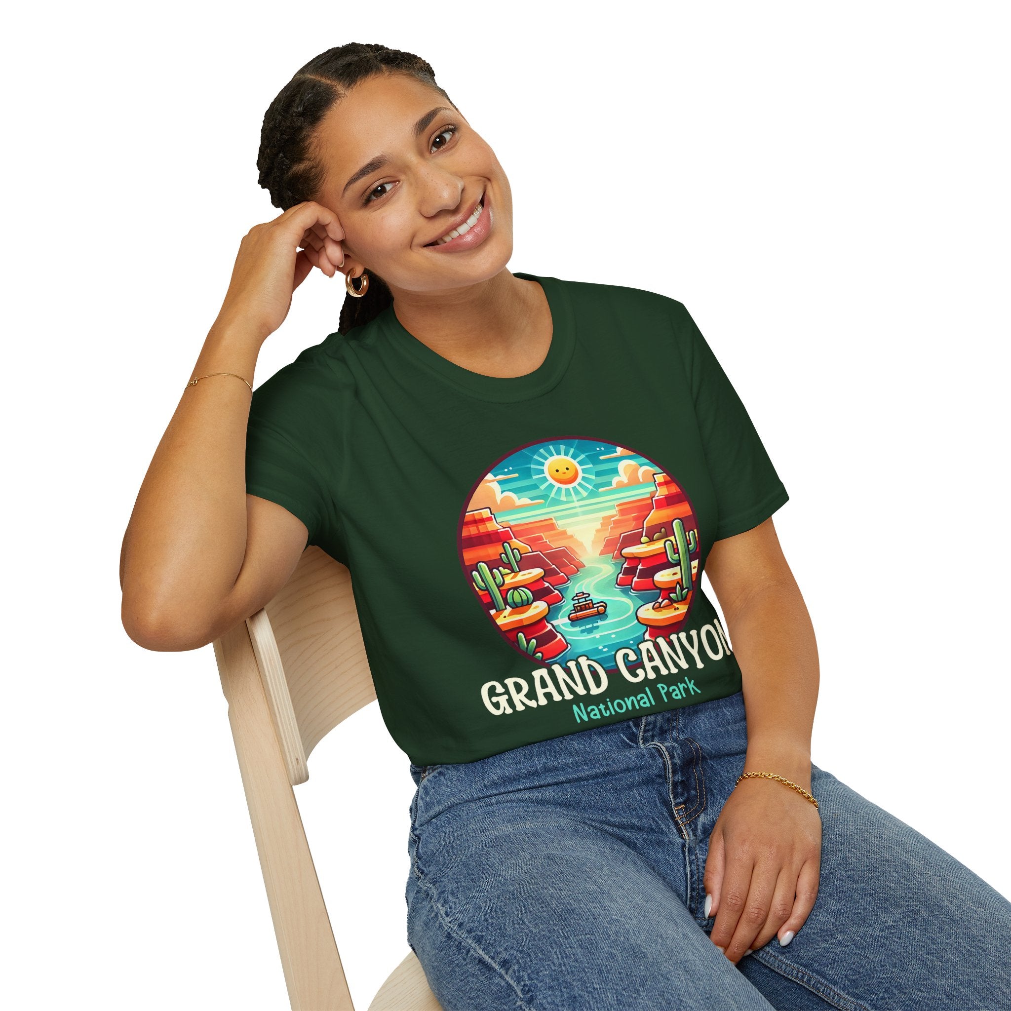 Grand Canyon National Park Retro Sunset T-Shirt | Canyon River Illustration
