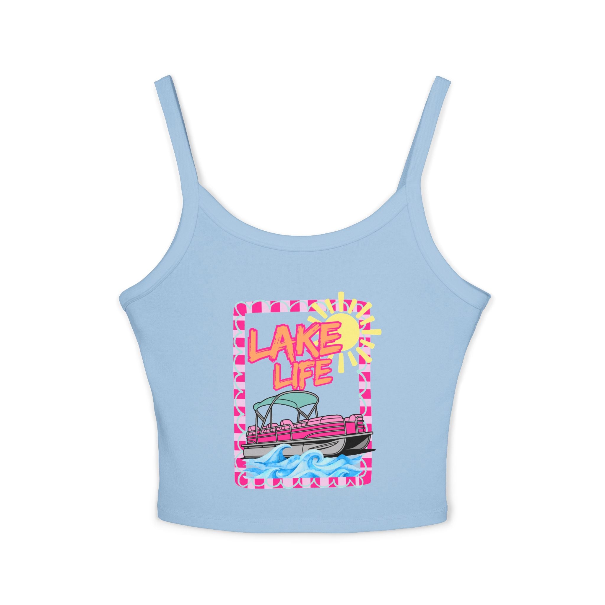 Lake Life Boat Graphic Tank Top | Retro Sunset Lakeside Design